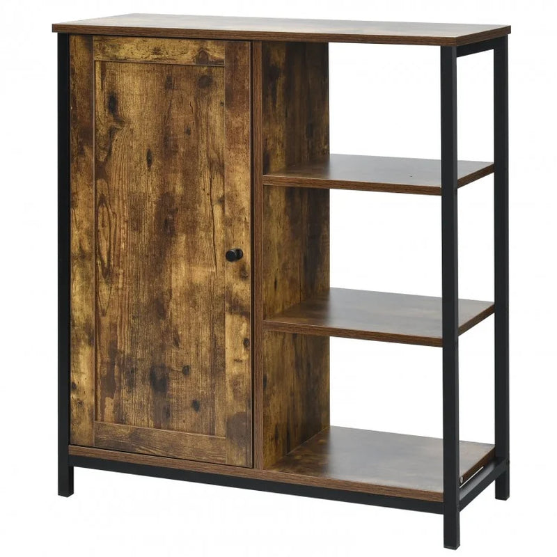 Freestanding Multi-Functional Storage Cabinet with Three Open Shelves and Doors