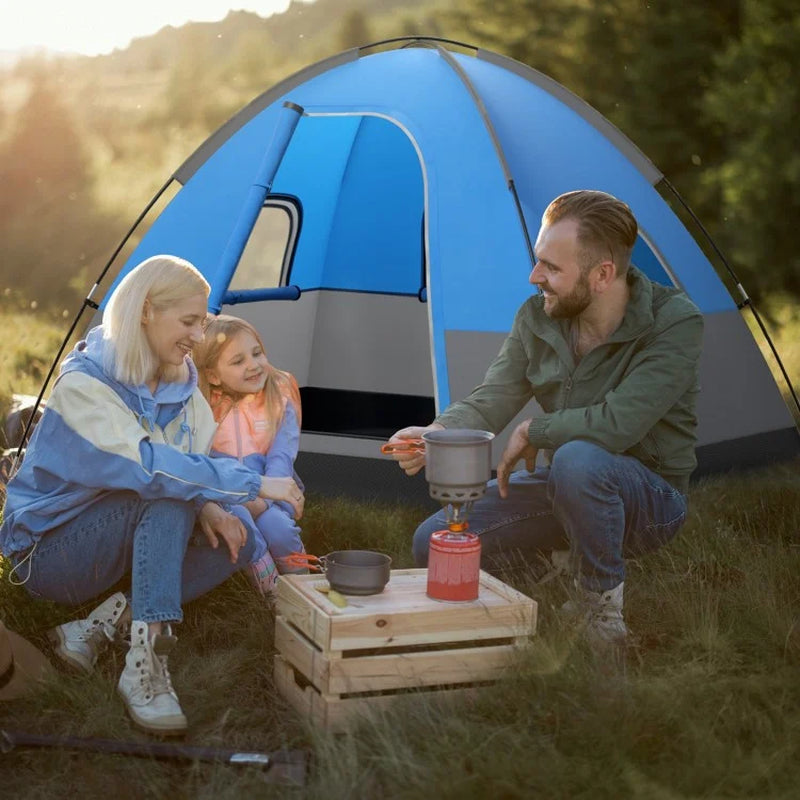 Three-Person Outdoor Camping Tent with Detachable Floor Mat for Hiking and Travel