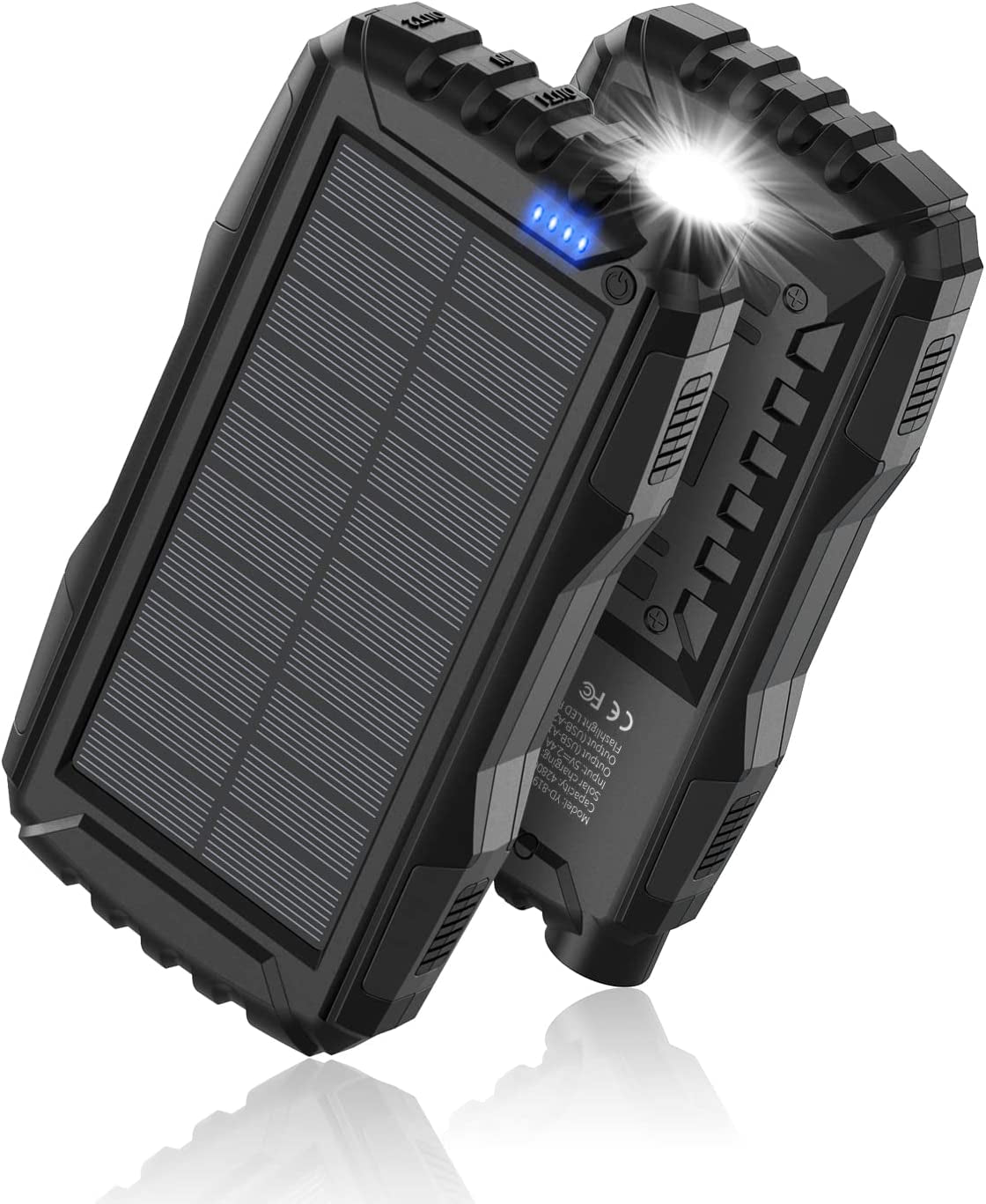 Solar Power Bank - 42,800mAh Portable Charger, External Battery Pack with 5V/3.1A QC 3.0 Fast Charging and Built-In Super Bright Flashlight (Black)