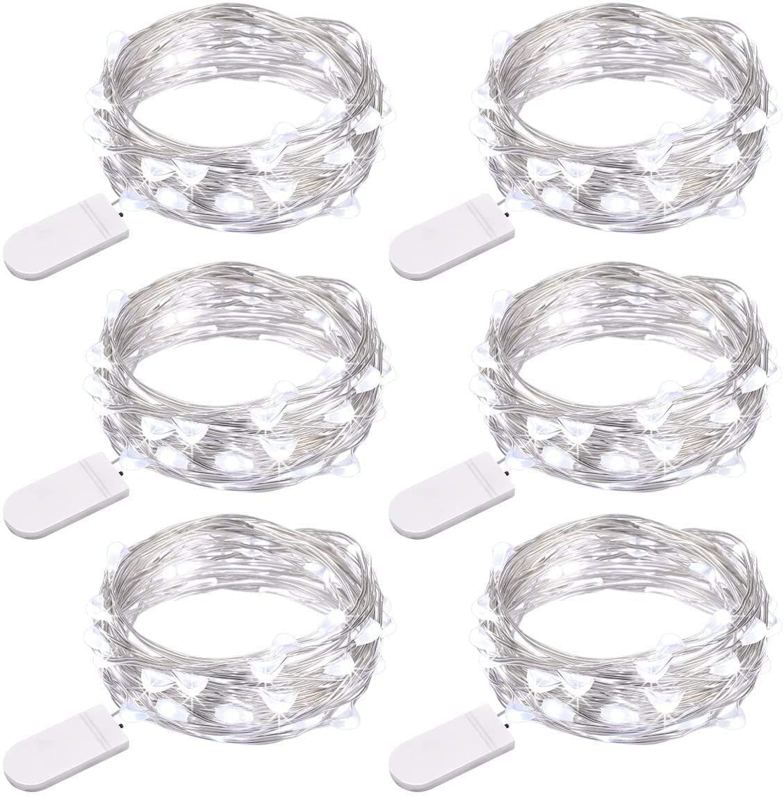6-Pack Battery-Powered Fairy Lights, 7FT 20LED Mini String Lights for Mason Jar and DIY Table Centerpiece Decorations (Warm White)