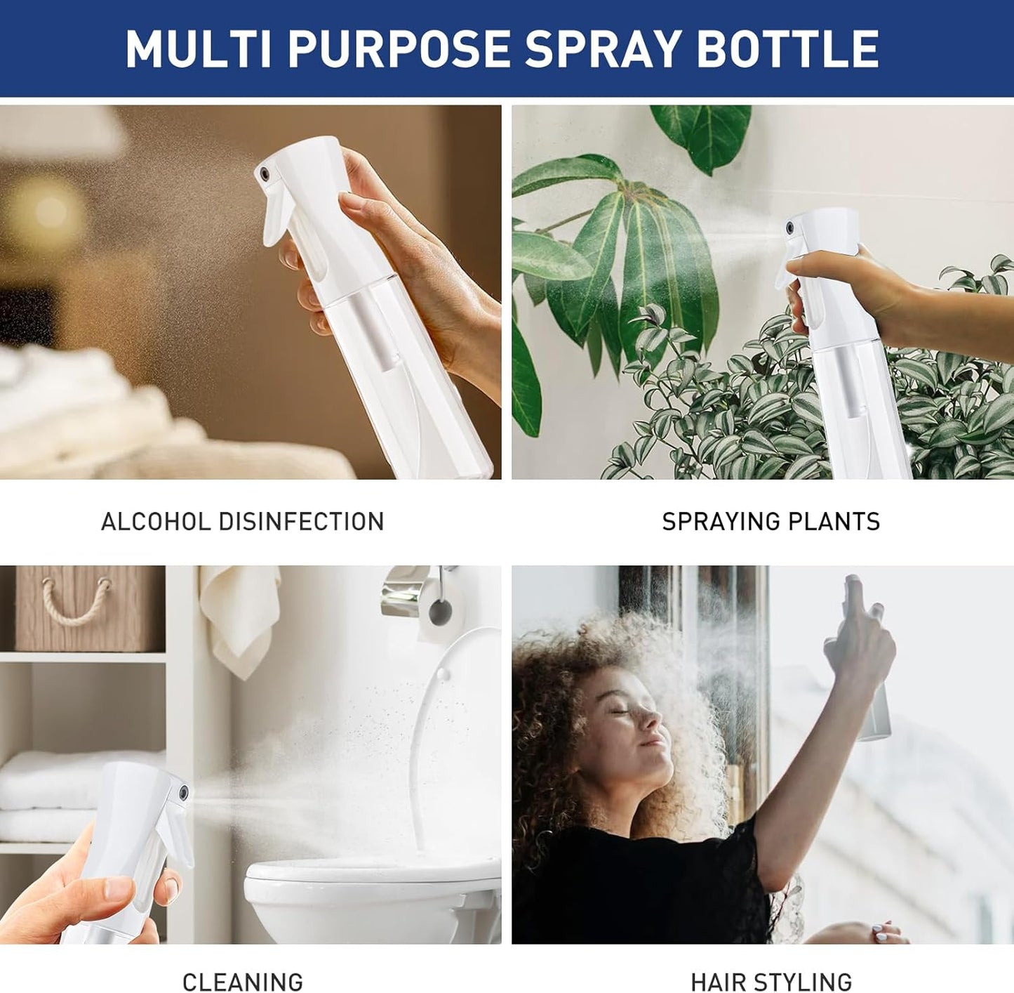 Continuous Fine Mist Spray Bottle - 300ml Clear - Ideal for Hair Styling, Plant Care, and Cleaning Solutions