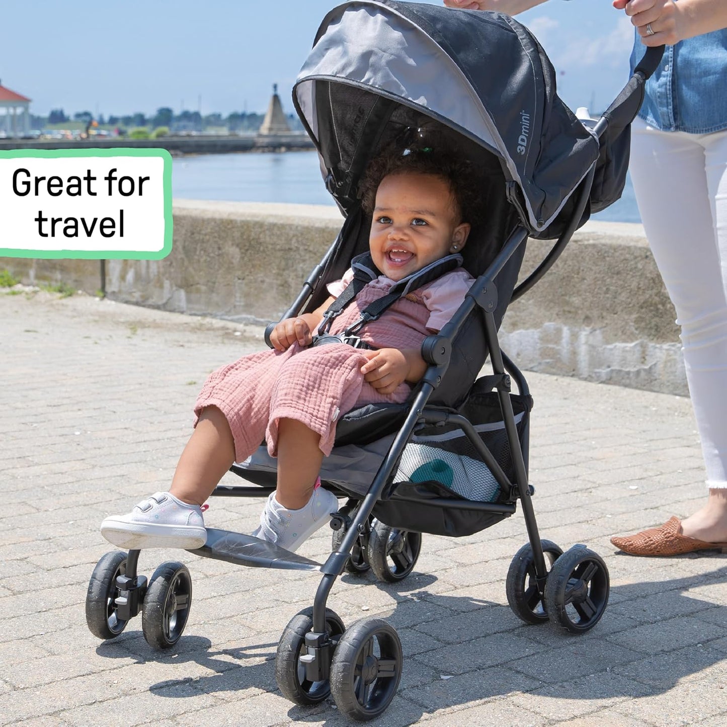 Infant 3D Mini Lightweight Stroller - Compact Fold, Multi-Position Recline, Canopy, Summer Pop-Out Sun Visor - Gray