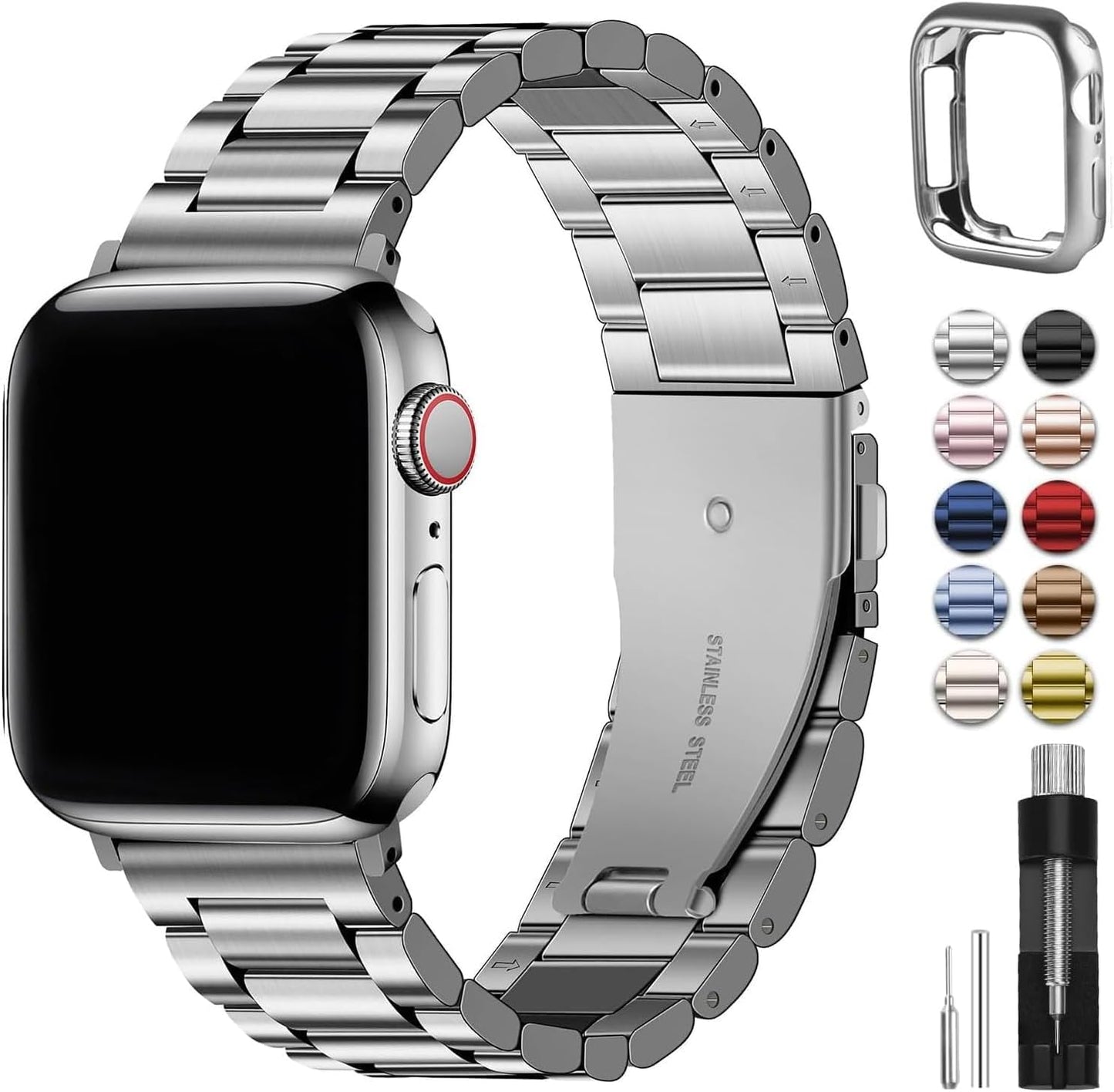 Stainless Steel Apple Watch Band with Case - for Apple Watch Ultra 2, Series 9, 8, 7, 6, 5, 4, 3, 2, 1 & SE/SE 2