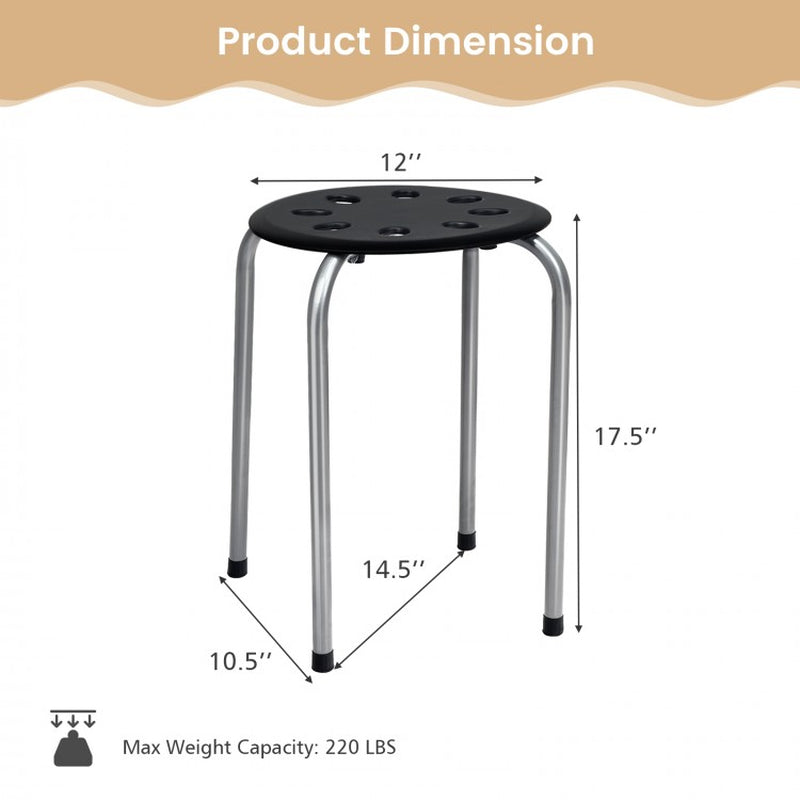 17.5-Inch Set of 6 Portable Plastic Stackable Stools with Metal Frame
