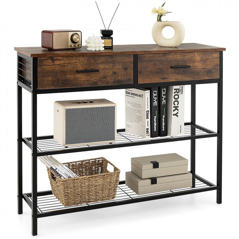 39.5-Inch Entryway Console Table with Dual Drawers and Two-Tier Shelving