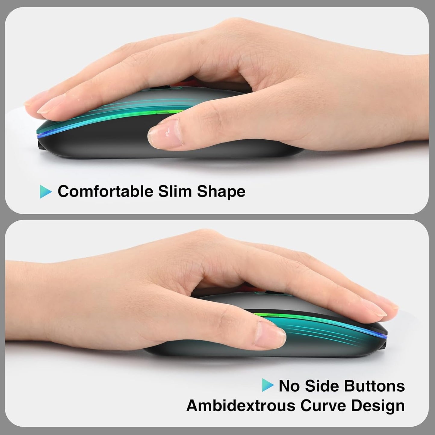 Slim Rechargeable Wireless Bluetooth Mouse with Dual Mode (BT 5.1 + 2.4G) - Portable Silent Cordless Mouse