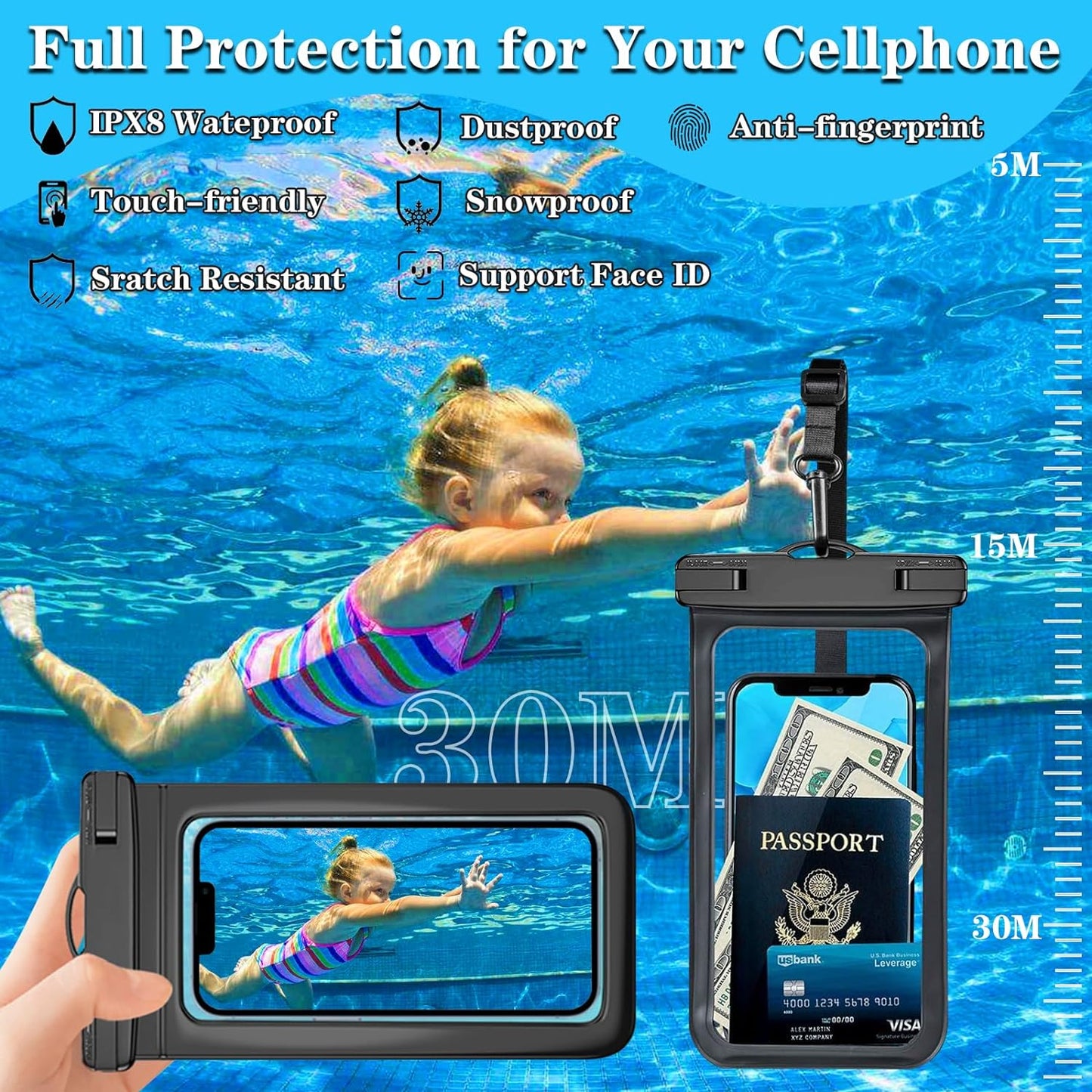 4-Pack Multicolor Universal Waterproof Phone Pouch - Large IP68 Waterproof Case , Compatible with Devices Up to 7.5"