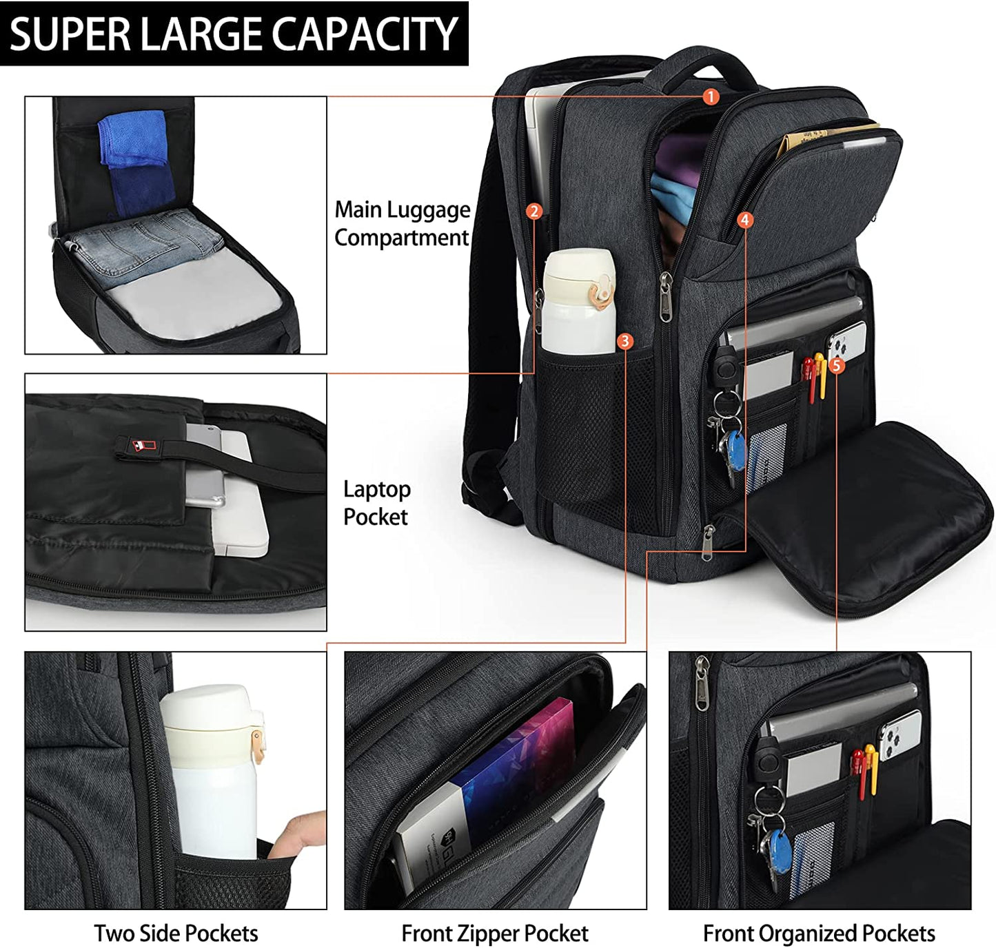 Laptop Backpack 17.3 Inch Travel Backpack TSA Friendly Business Backpack Large Waterproof School Backpack Work Computer Backpacks, Black