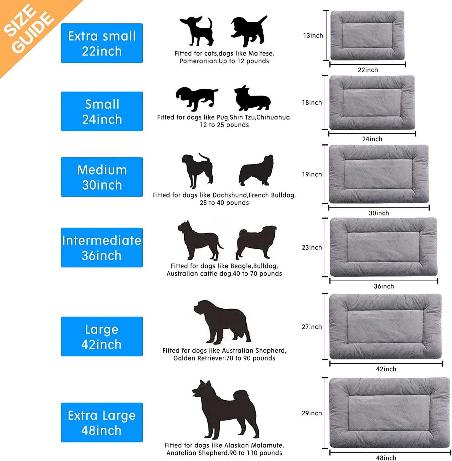 Dog Bed Mat 36" for Metal Crates - Ultra-Soft, Machine Washable, Anti-Slip Kennel, 36L x 23W x 1H Inch Med - Lrg