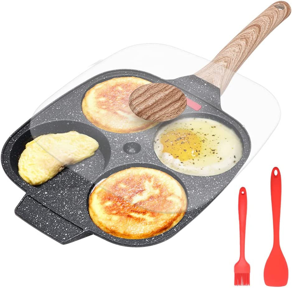 Nonstick Egg Frying Pan with Lid - 4-Cup Aluminium Alloy Pancake Cooker for Gas and Induction Stoves, Black
