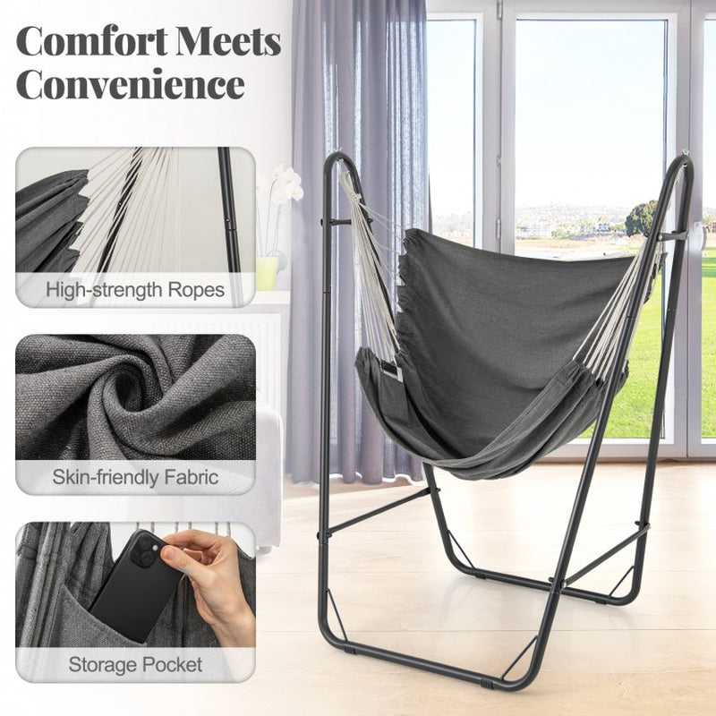 Heavy-Duty Metal Frame Hammock Chair with Convenient Side Pocket