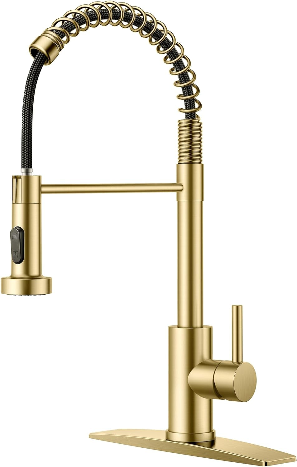 Matte Black Commercial Kitchen Faucet with Pull-Down Sprayer and Deck Plate, Single Handle Design