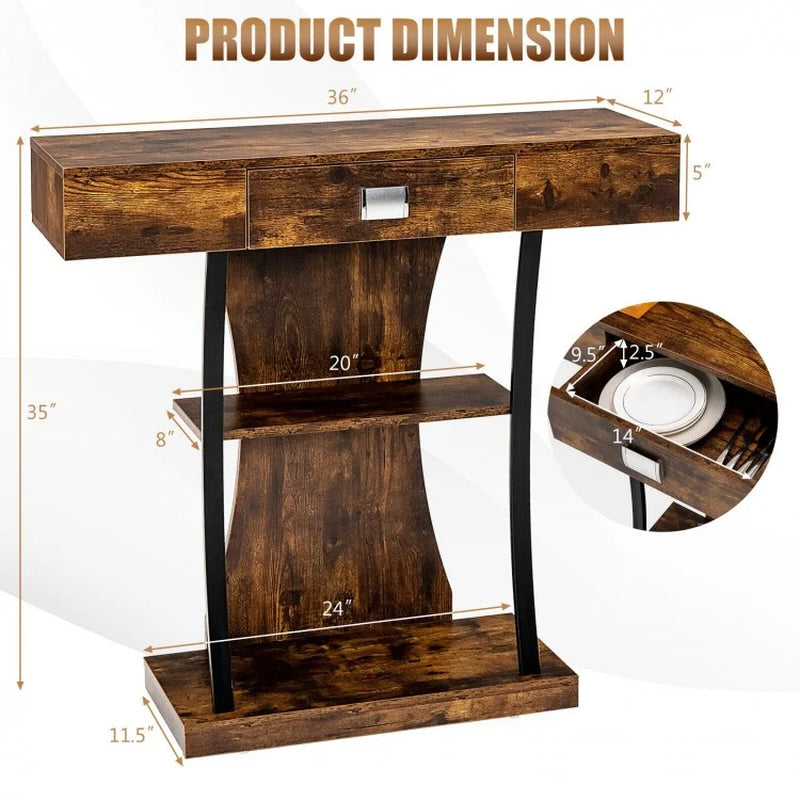 Elegant Console Table with Drawer and Two-Tier Shelving for Entryway and Living Room