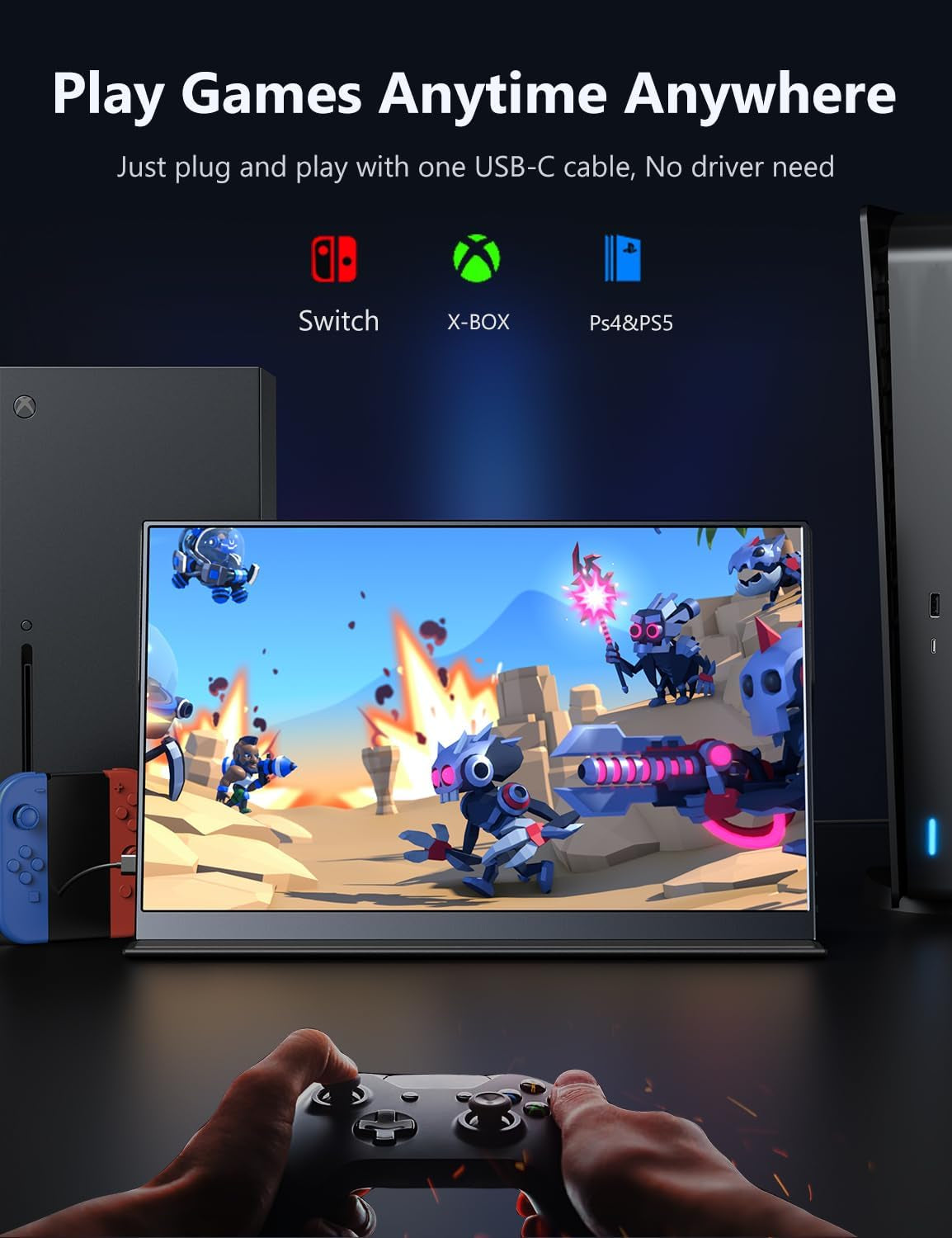 15.6-Inch Portable 1080P FHD Monitor with USB-C and HDMI Connectivity, HDR Eye Care External Display with Smart Cover