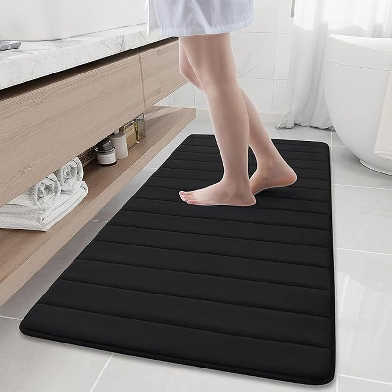Memory Foam Non-Slip Bath Mat with Absorbent Rubber Backing for Kitchen and Bathroom Floors, 16" x 24", Black