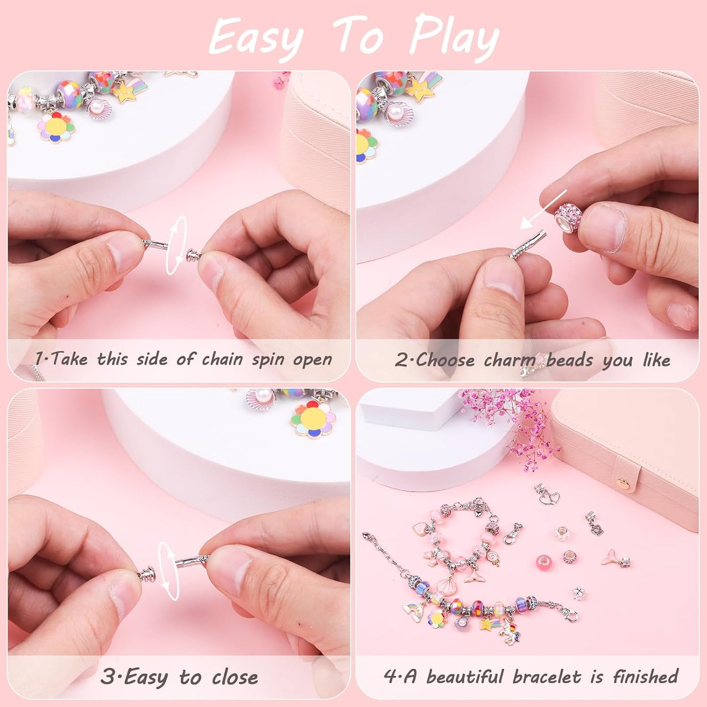 Charm Bracelet Making Kit - Girls 120 Pcs DIY Beaded Jewelry Making Kit, Unicorn & Mermaid Gifts for Girls Toys Crafts for Teen Girls Ages 5 6 7 8-12, with a Portable Bracelet Organizer Box