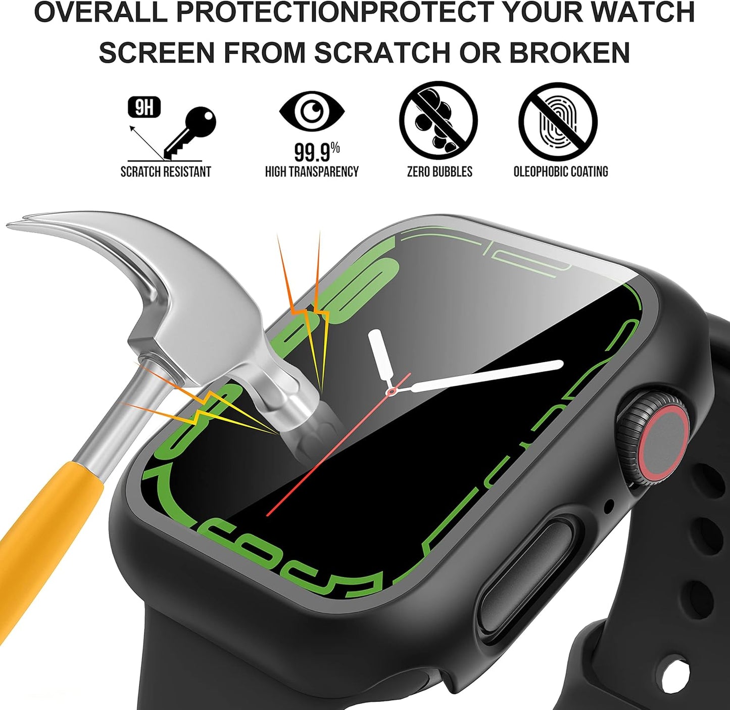 2-Pack Tempered Glass Screen Protector Case for Apple Watch Series 8/7/6/5/4/SE/SE 2 (44mm) - Ultra-Thin All-Around Protection Cover - Black