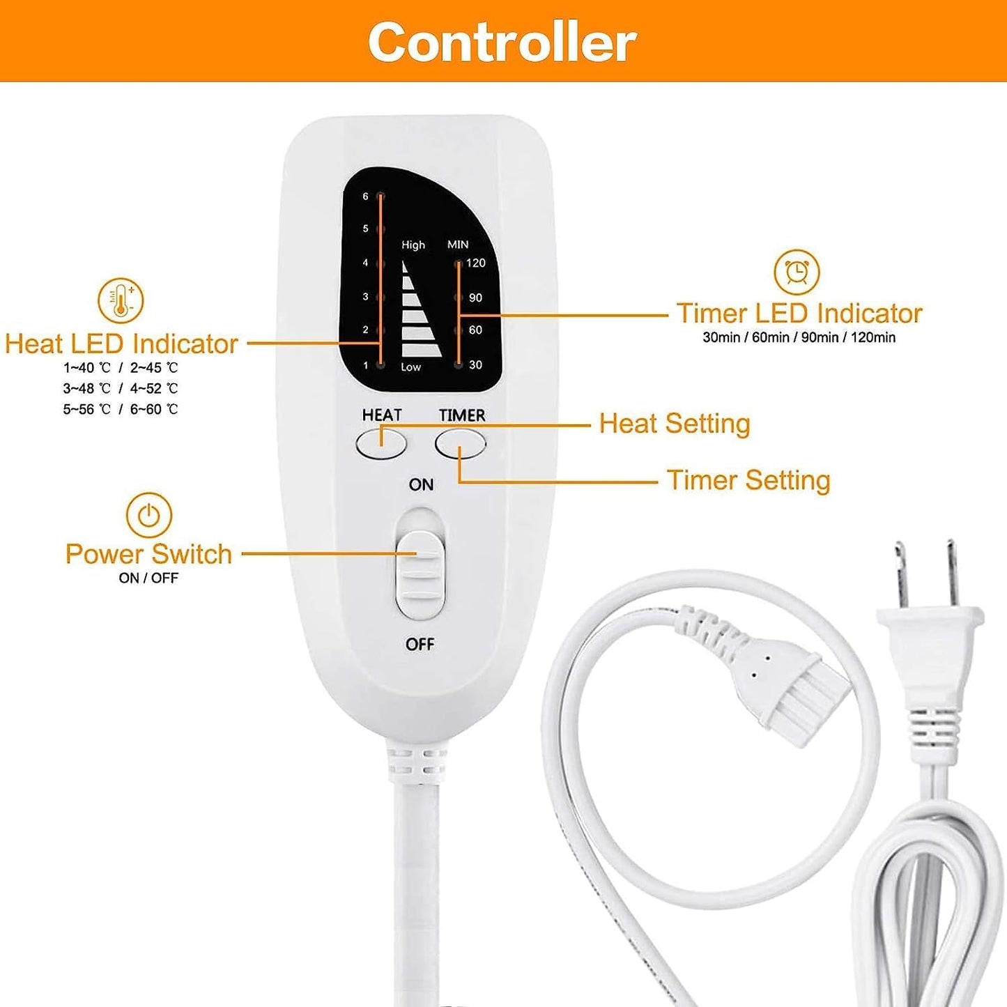 Electric Heating Pad with Moist and Dry Heat Options, Adjustable Temperature and Timer Settings