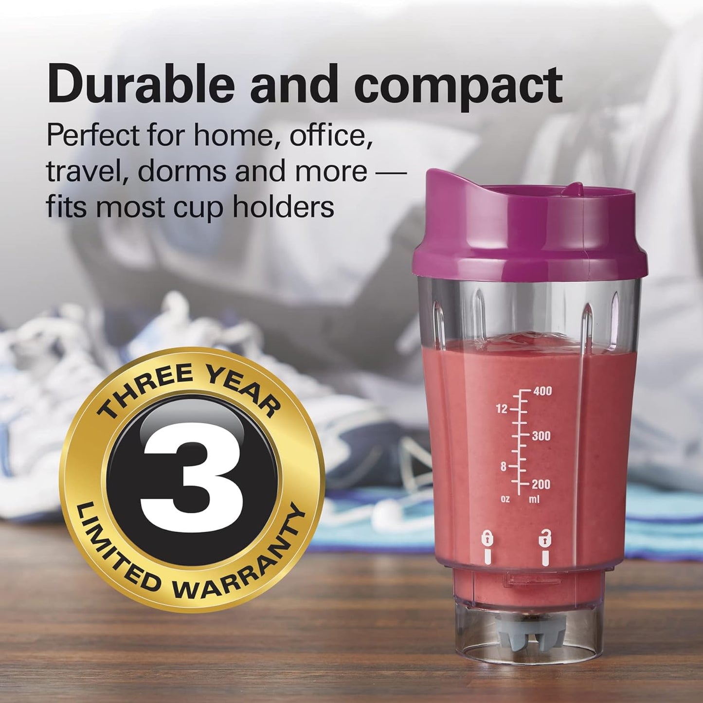 Personal Blender with Travel Lid, 14 oz Capacity, Raspberry Color