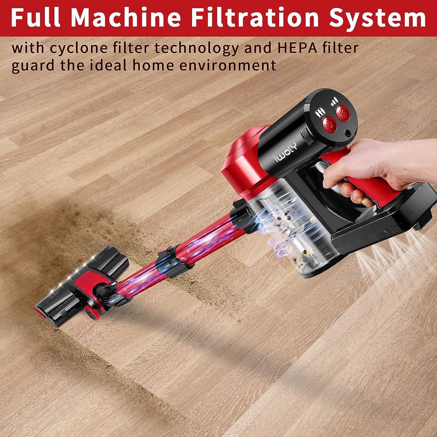 Rechargeable Cordless Vacuum Cleaner with 18,000Pa Cyclone Suction, Detachable Battery, HEPA Filtration, and Lightweight Design for Hard Floors and Vehicles