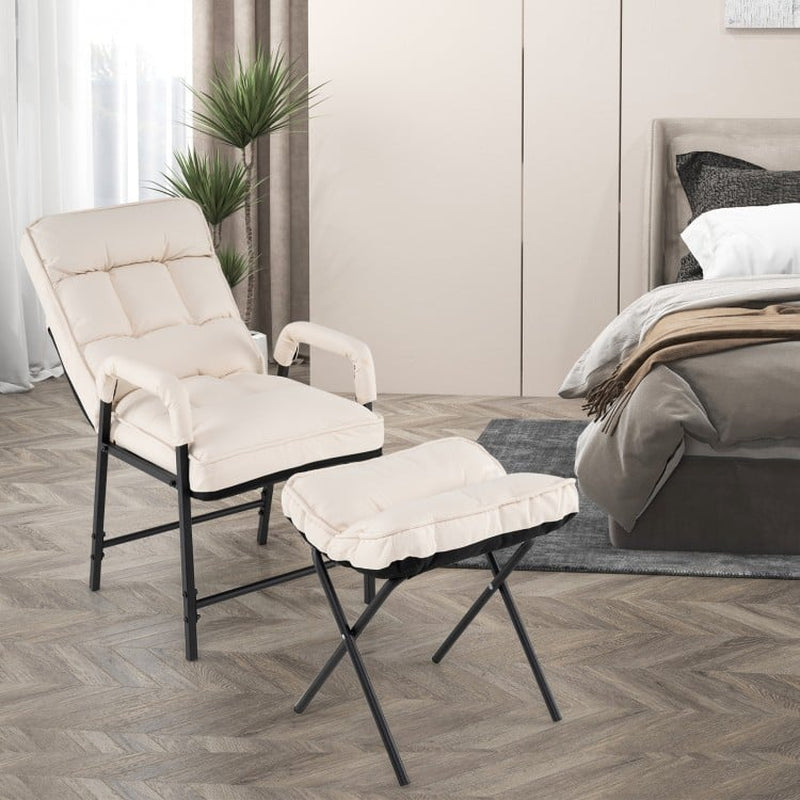 Modern Linen Fabric Accent Chair with Ottoman and Adjustable Backrest