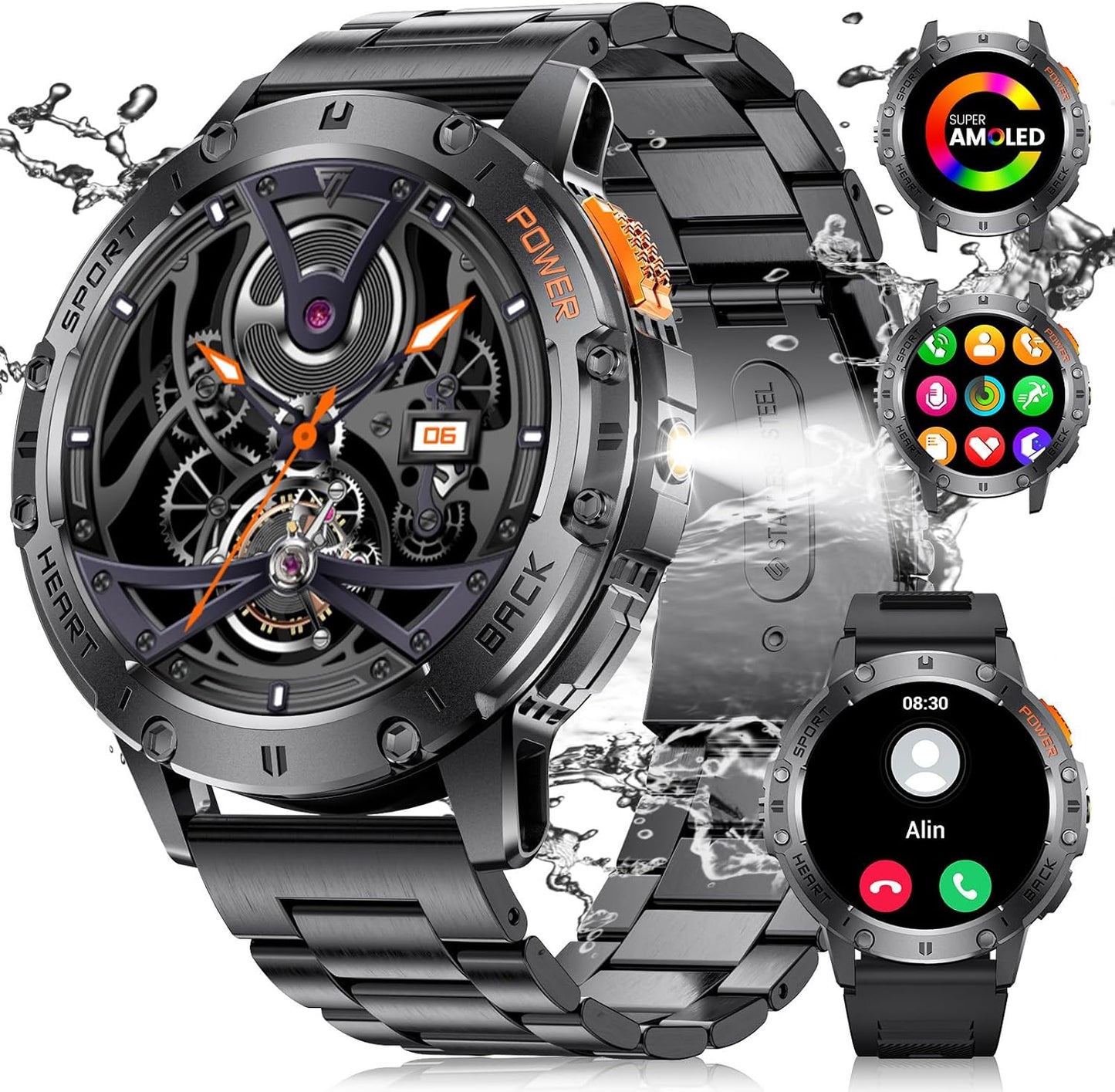 Smart Watch - Bluetooth Calling, 1.43" HD AMOLED Fitness Tracker, IP68 Waterproof, 100+ Sports Modes, 530mAh Battery, Heart Rate and Sleep Monitoring