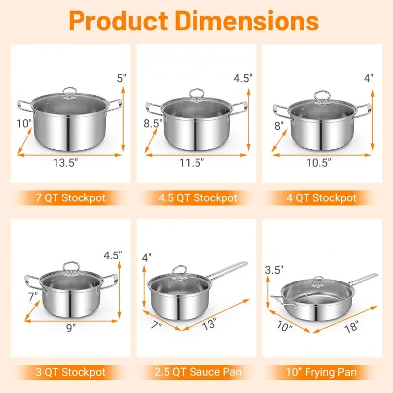 12-Piece Cookware Set with Tempered Glass Lids and Ergonomic Handles