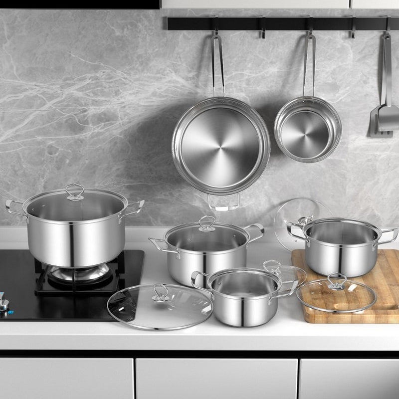 12-Piece Cookware Set with Tempered Glass Lids and Ergonomic Handles