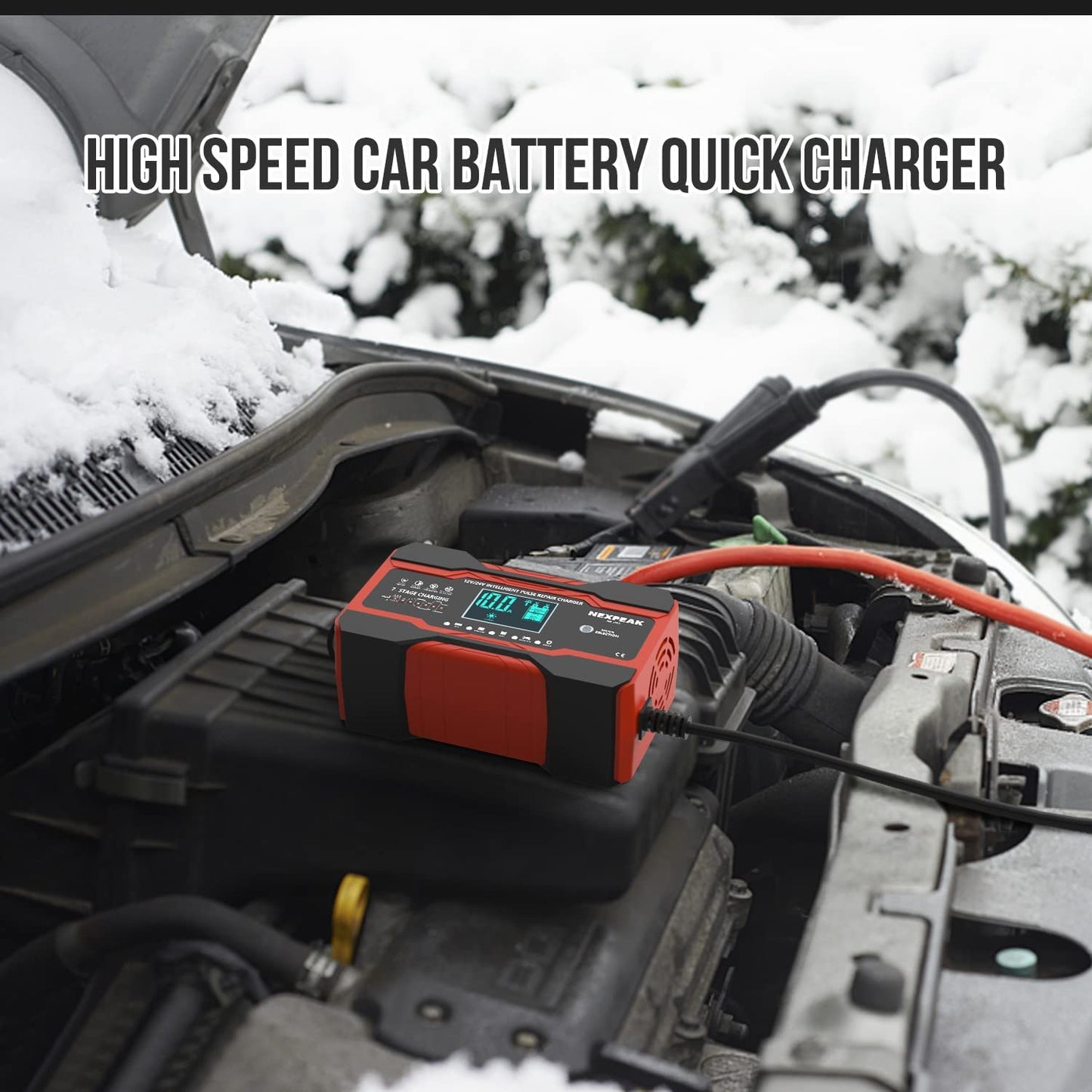 10-Amp Car Battery Charger, Smart Trickle Charger Fully Automatic 12V 24V Battery Charger Maintainer W/Temp Compensation