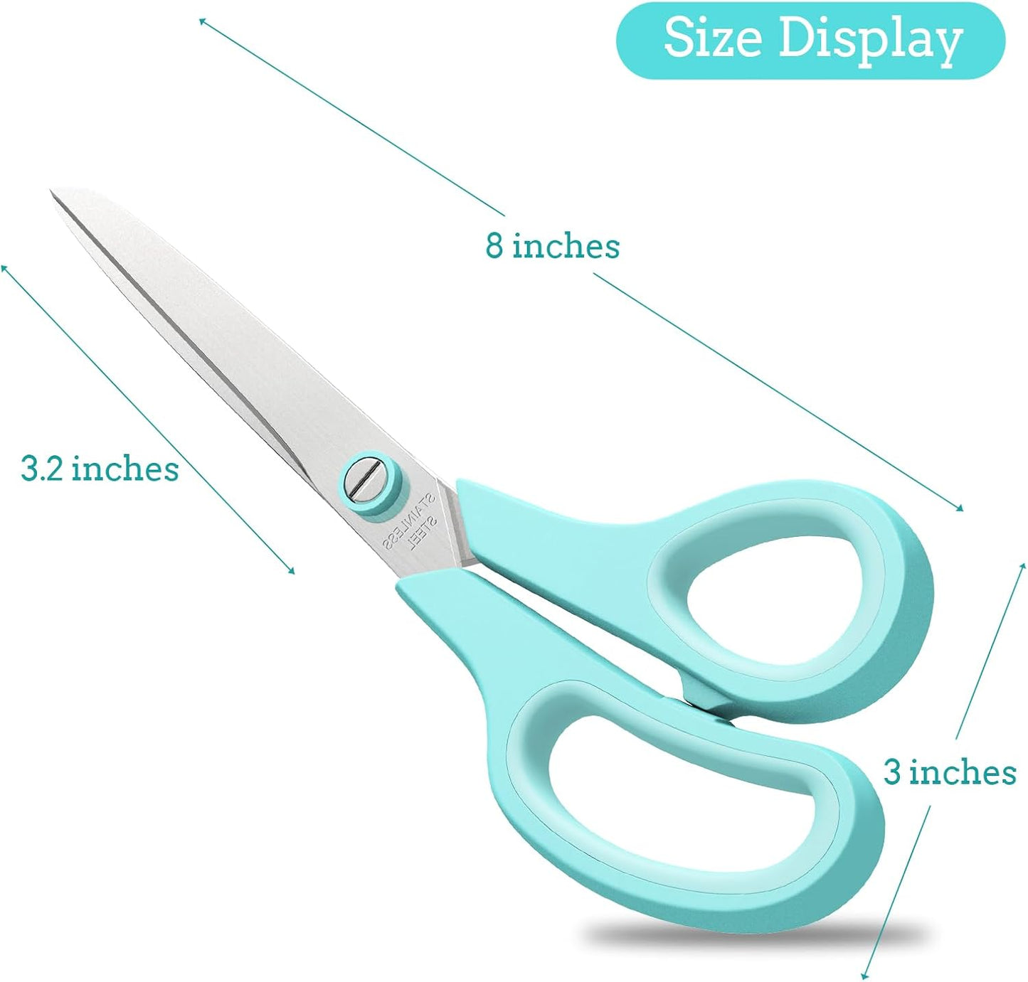 6-Pack of 8'' Stainless Steel Scissors with Sharp Blades and Comfortable Grips - Versatile All-Purpose Scissors for Office, Home Crafts, and Educational Use