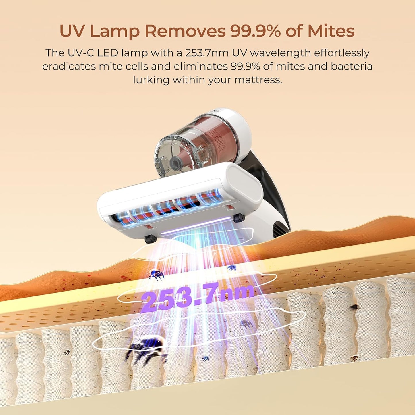 Mattress Vacuum Cleaner, UV Bed Vacuum Cleaner 500W 13Kpa Strong Suction, High Heating Tech, Deep Cleaning Bed Vacuum for Sofa/Bed/Fabric Surface