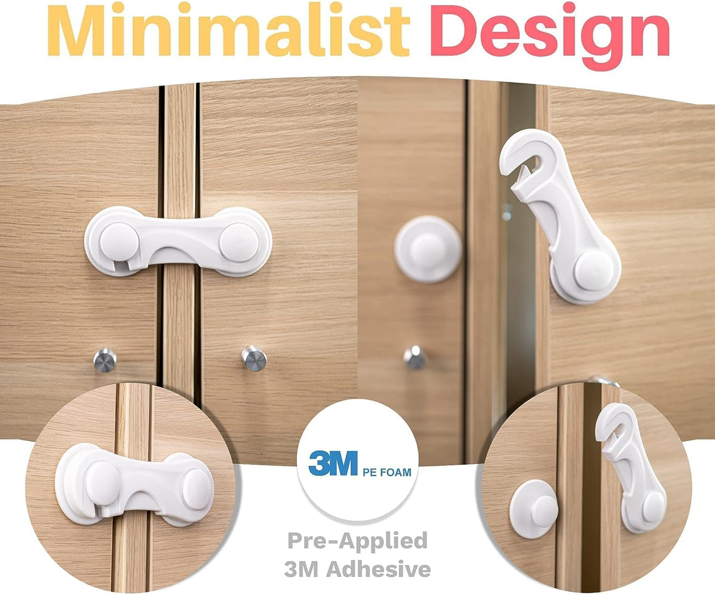 6-Pack Child Safety Cabinet Locks - No Drilling Required - 3M Adhesive - Secure Installation - Cabinets, Drawers, Pantries, Closets