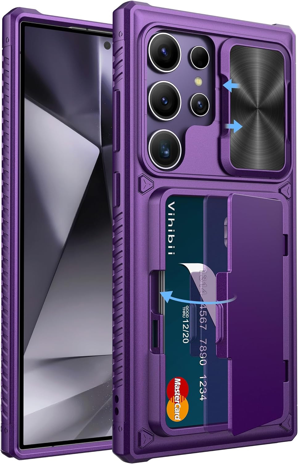 Shockproof Wallet Case for Samsung Galaxy S24 Ultra with Card Holder (4 Cards), Slide Camera Cover, and Kickstand – Black
