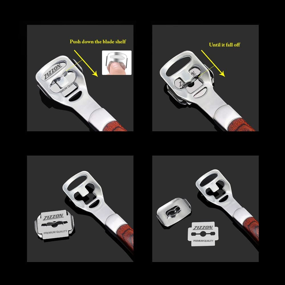 Professional Foot Care Pedicure Callus Shaver with Wooden Handle and 10 Replacement Blades