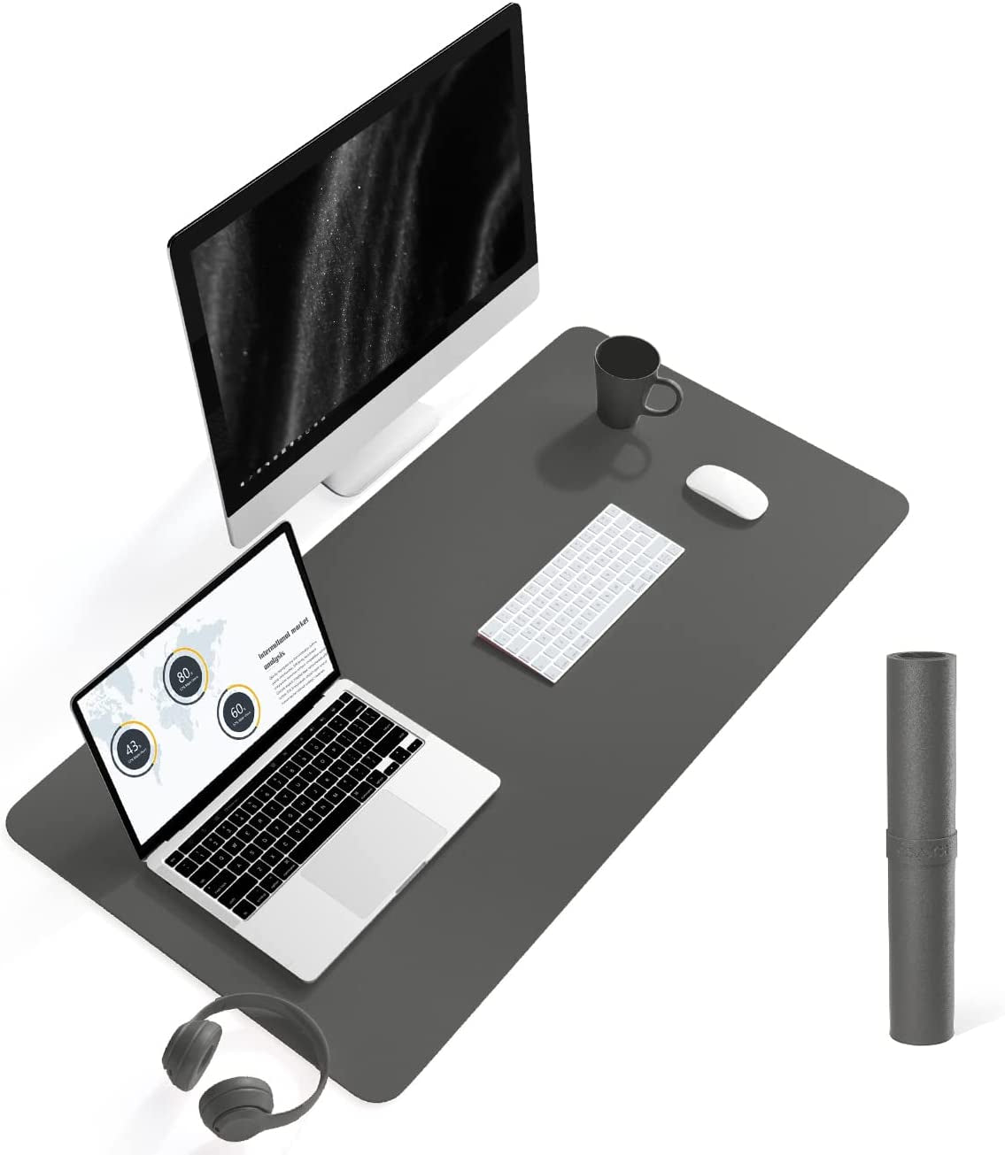 Non-Slip Waterproof PVC Leather Desk Pad, Ultra-Thin Large Mouse Pad, Easy-Clean Writing Mat (Olive Green, 31.5" x 15.7")
