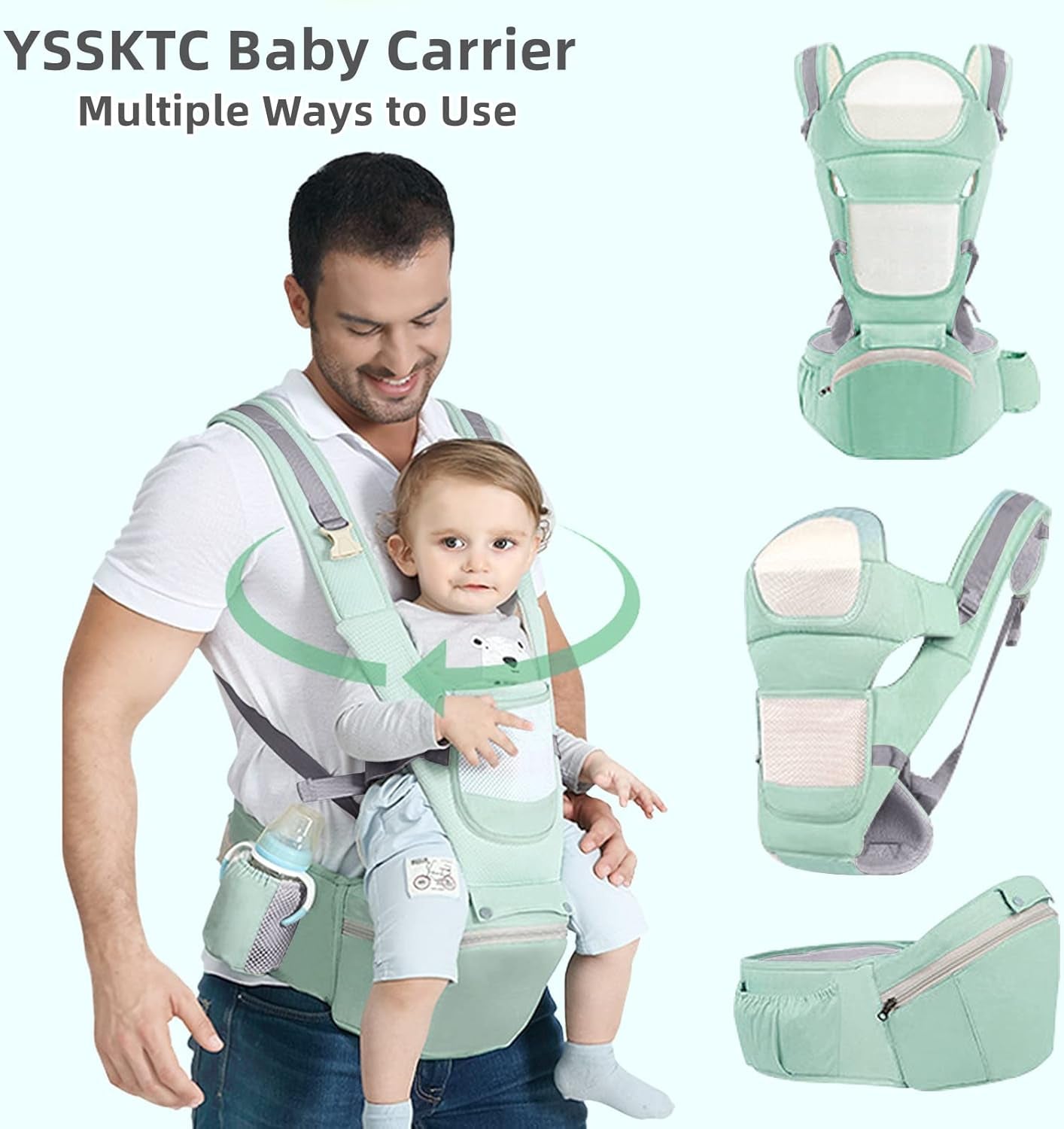 Ergonomic Baby Carrier with Hip Seat - Versatile Kangaroo Bag for Infants to Toddlers (7-66 lbs) - Front and Back Carrying Option