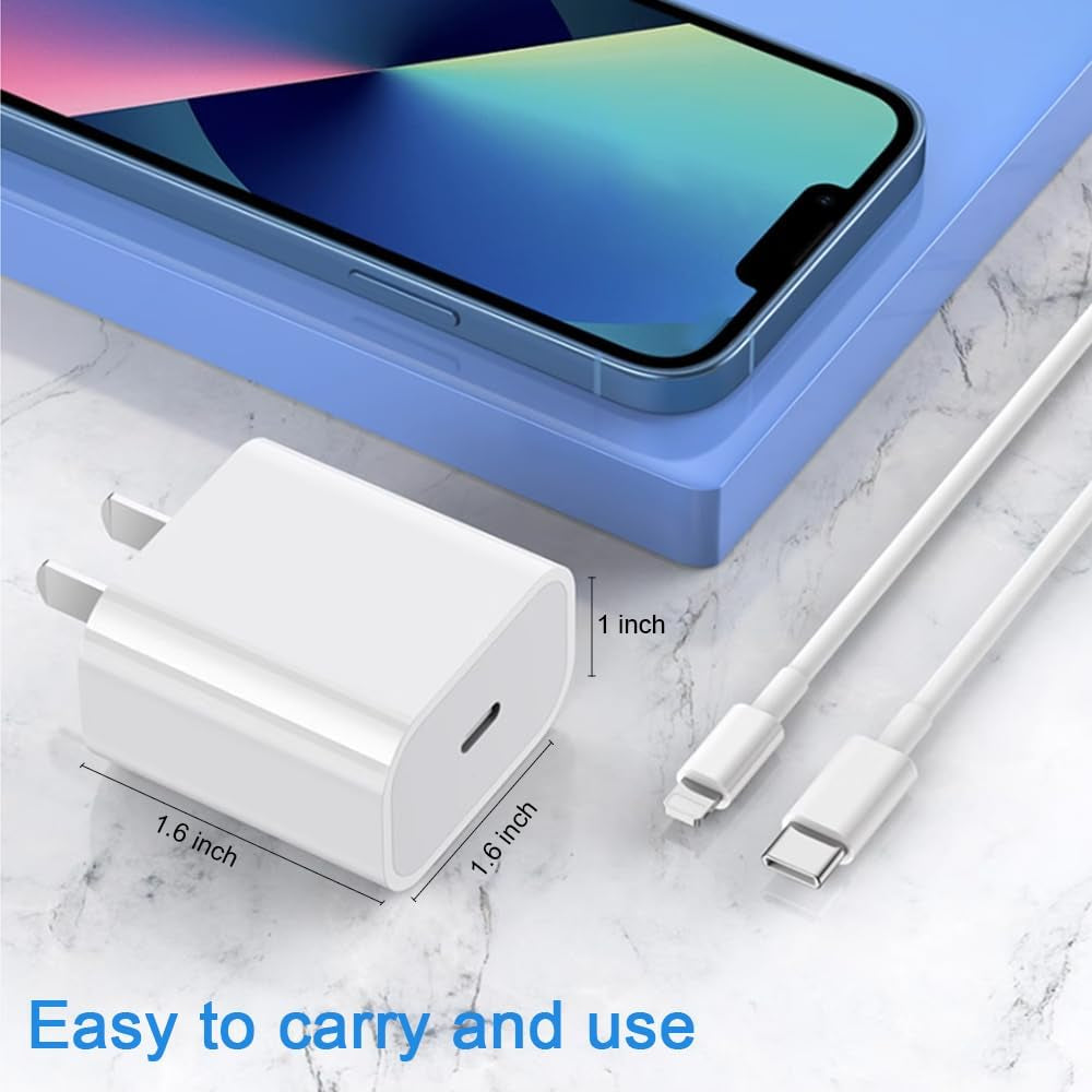 MFi Certified 20W PD Fast Charger - 2-Pack USB-C Wall Charger with Cable, Compatible with iPhone, iPad, and AirPods