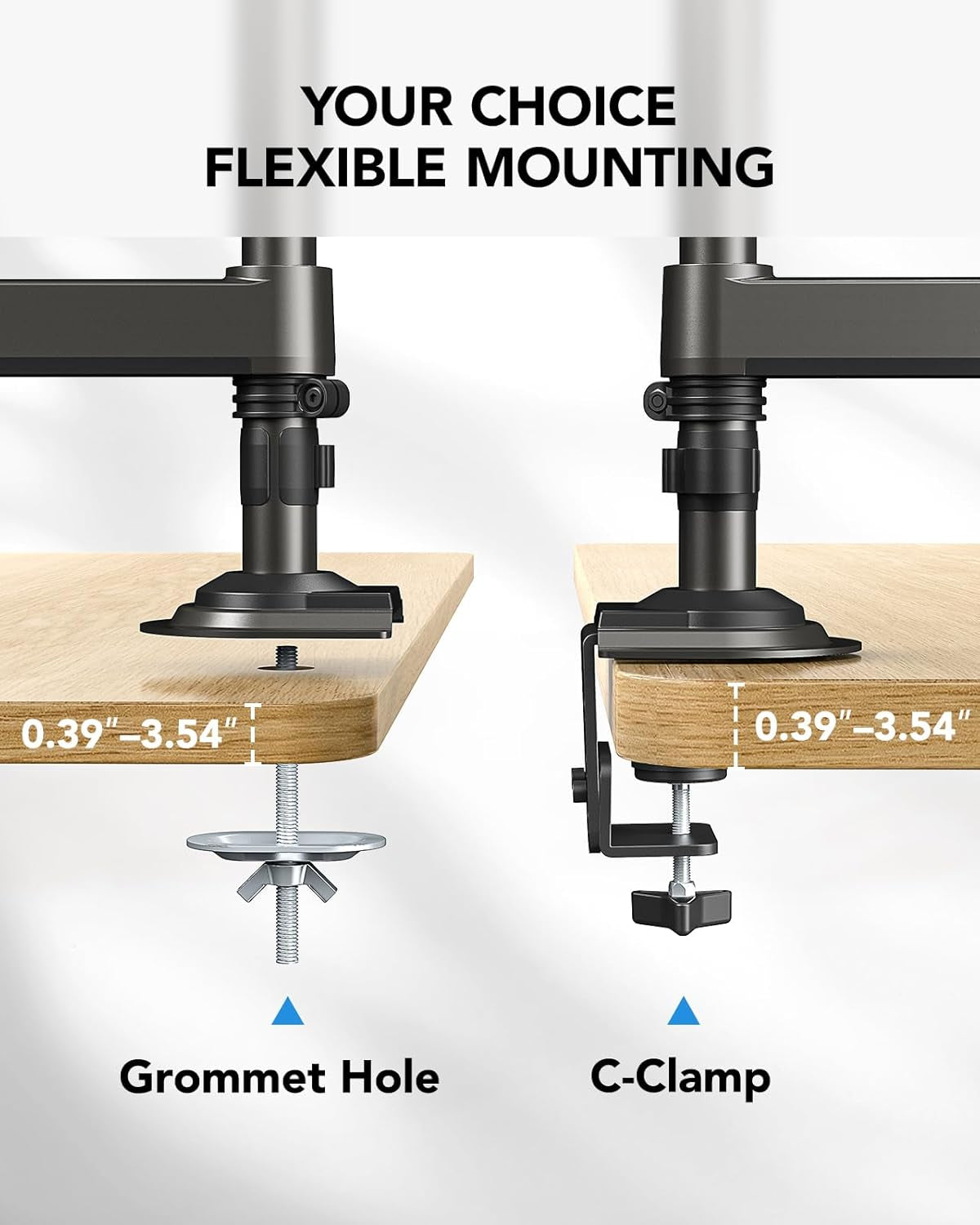 Dual Monitor Stand - Height Adjustable Gas Spring Double Arm Monitor Mount Desk Stand Fit Two 13 to 32 Inch Screens with Clamp, Grommet Mounting Base, Each Arm Hold up to 20Lbs