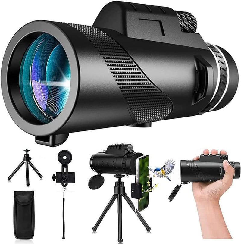 High-Powered 80X100 Monocular Telescope with Smartphone Adapter and Tripod for Bird Watching
