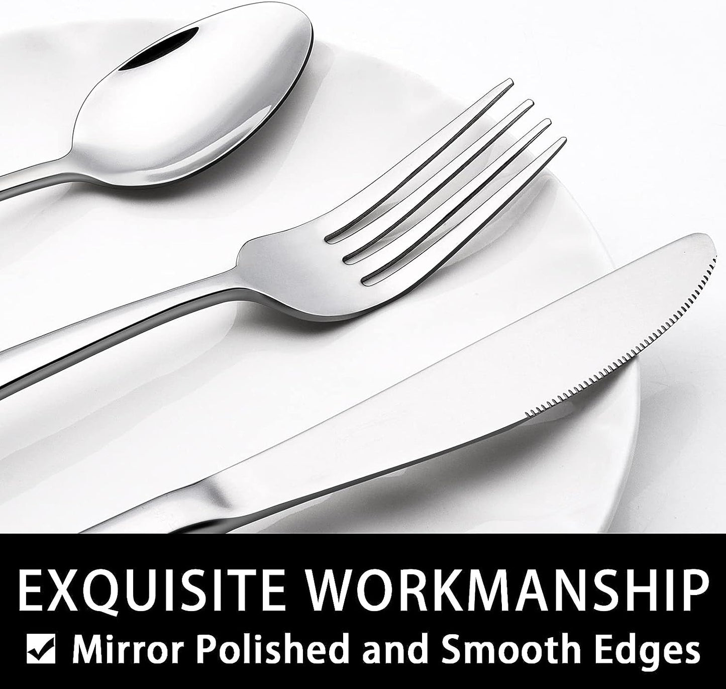 40-Piece Heavy-Duty Stainless Steel Flatware Set for 8, Food-Grade Tableware Cutlery, Dishwasher Safe with Mirror Finish