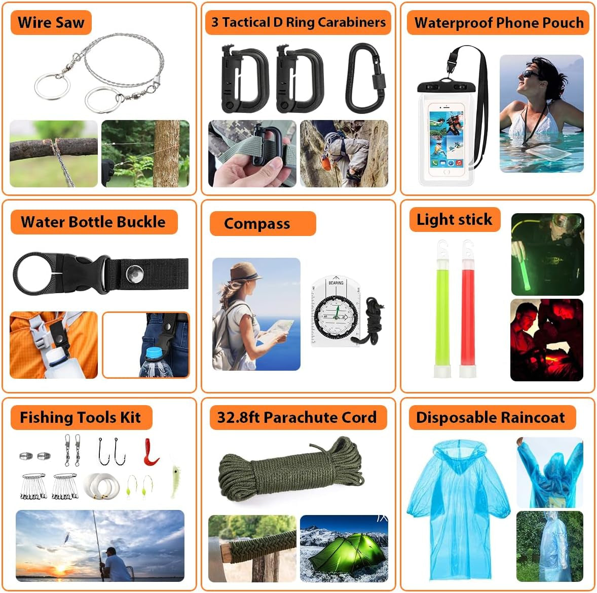 250-Piece Emergency Survival Kit: Comprehensive Gear for Wilderness Camping, Hiking, and Earthquake Preparedness - Includes Multi-Tool, Axe, Shovel, and First Aid Supplies - Ideal Gift for Men and Women