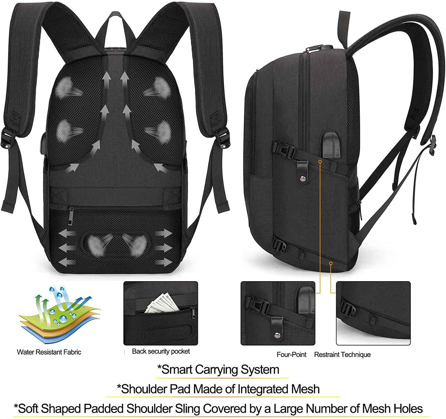Water-Resistant Anti-Theft Laptop Backpack with USB Charging Port - 15.6 Inch Business Bag for Men and Women