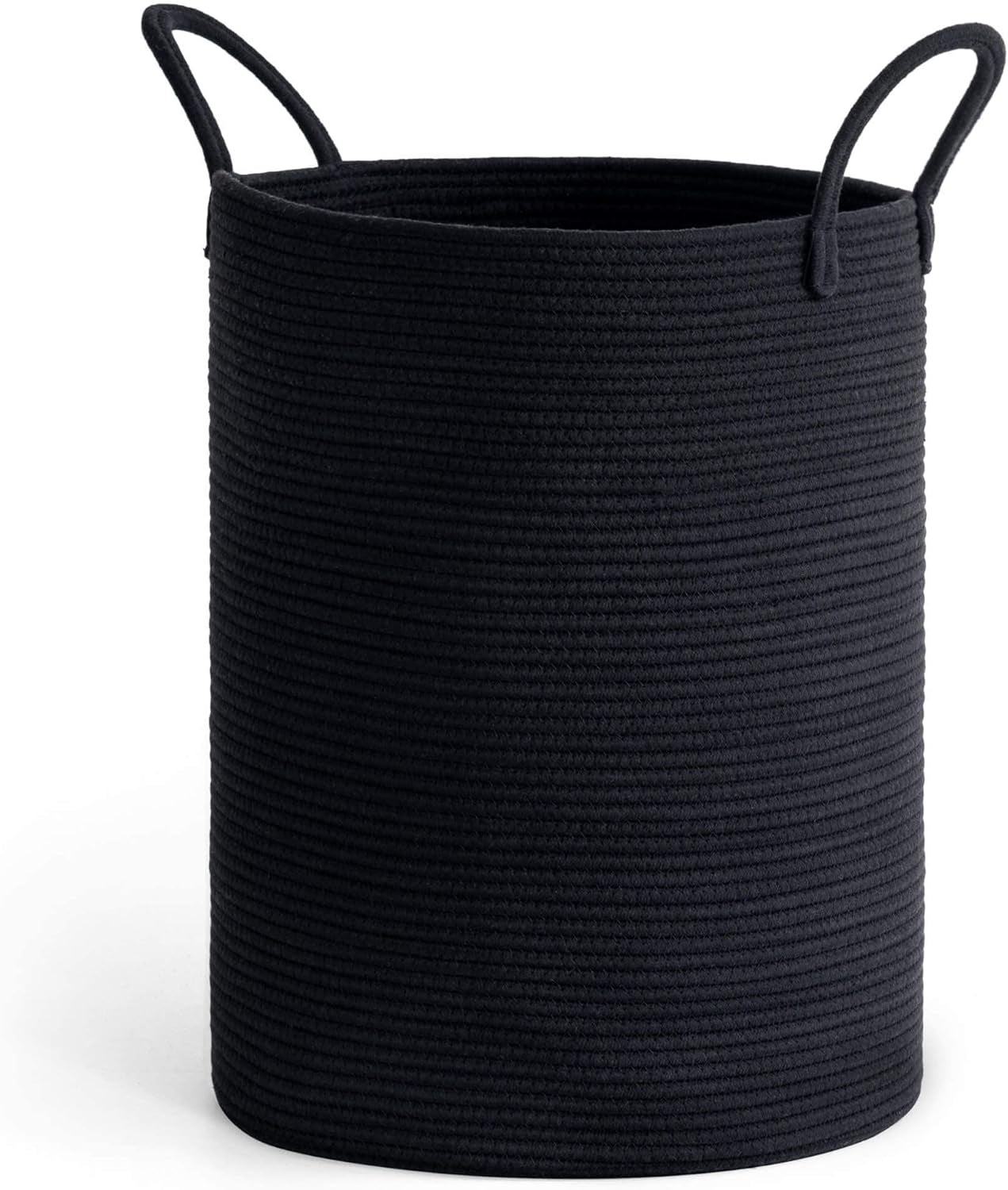 Large Woven Laundry Basket - Tall Rope Hamper for Clothes, Toys, Towels, and Blankets - Black, 15 x 20 Inches