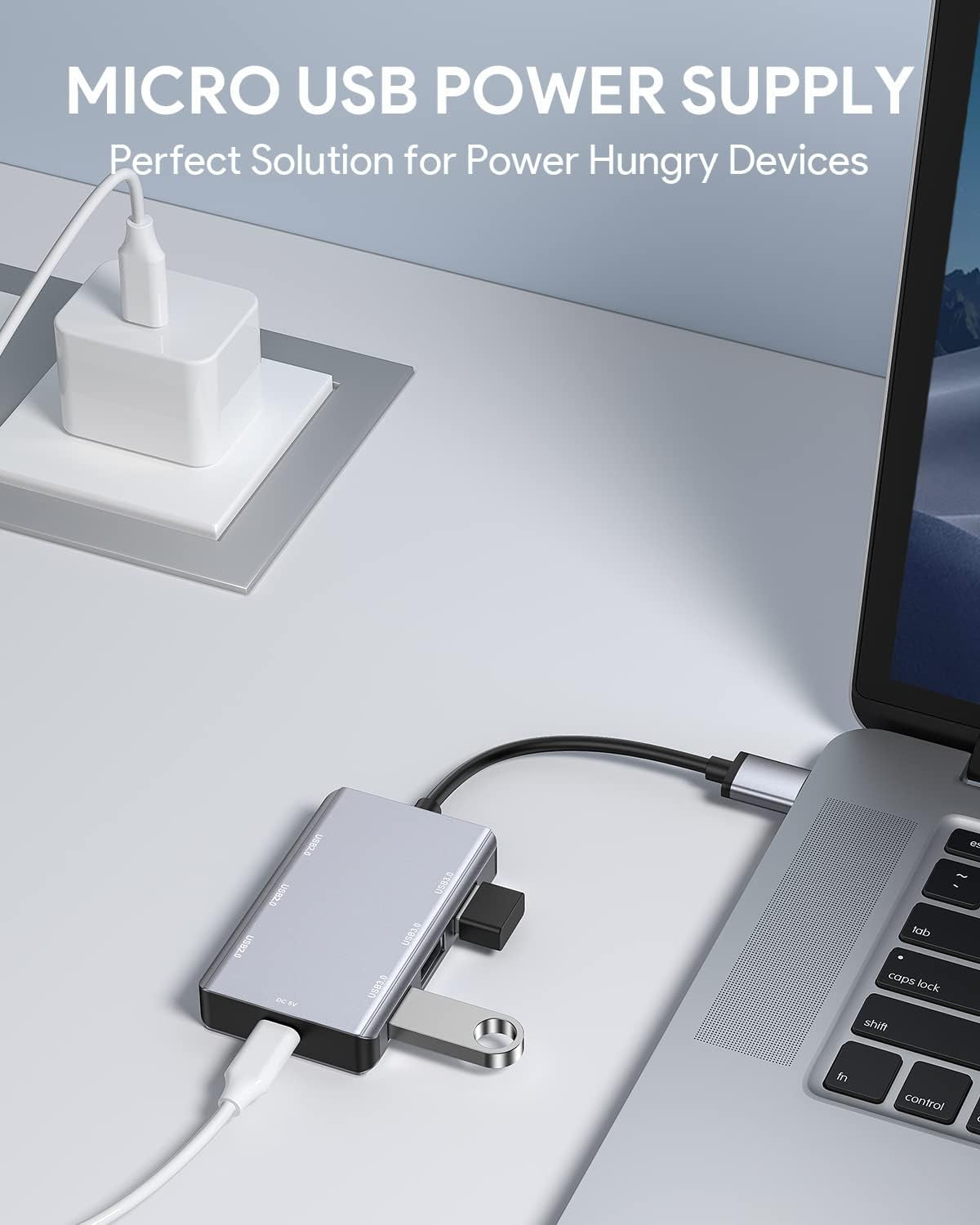 6-Port USB Hub 3.0 with 3 USB 3.0 and 3 USB 2.0 Ports - Ultra Slim Data Hub for Laptops, Notebooks, Mobile HDDs, USB Flash Drives, and More