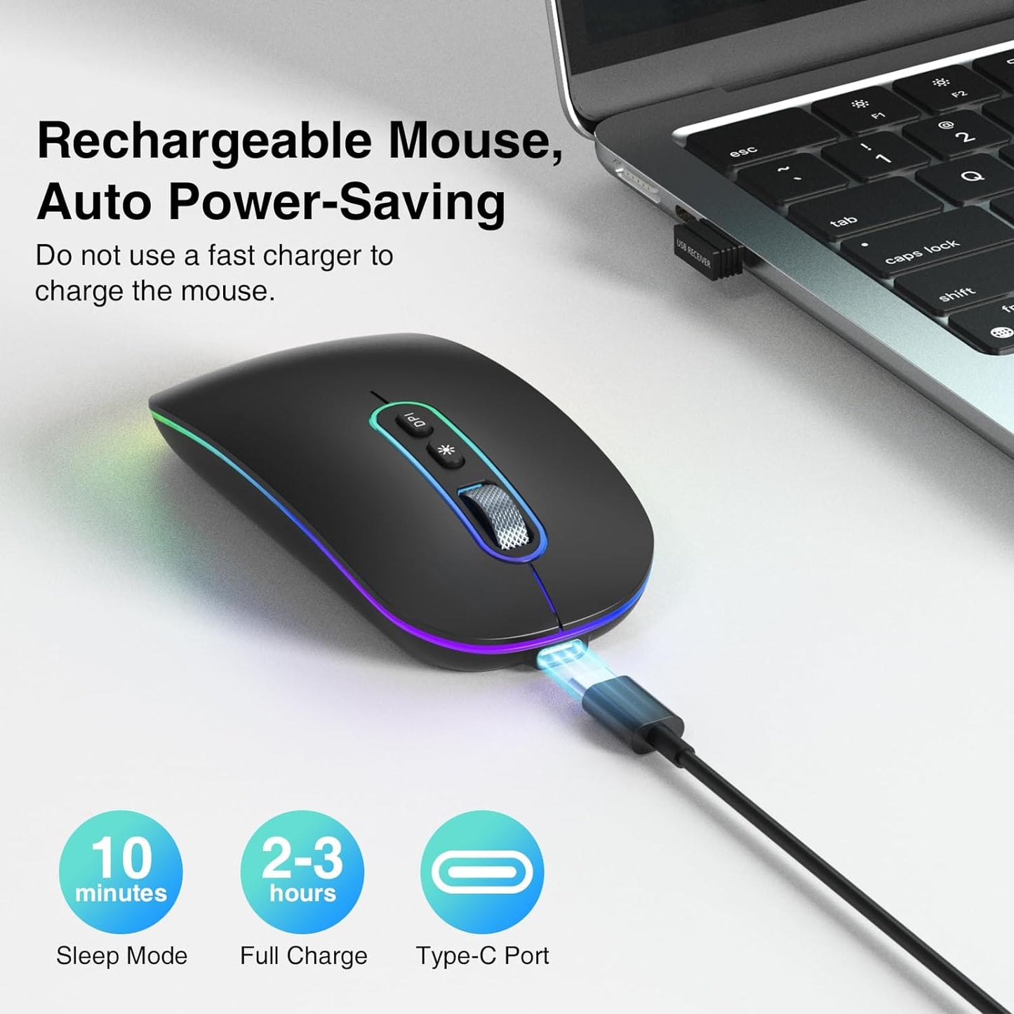 Slim Rechargeable Wireless Bluetooth Mouse with Dual Mode (BT 5.1 + 2.4G) - Portable Silent Cordless Mouse