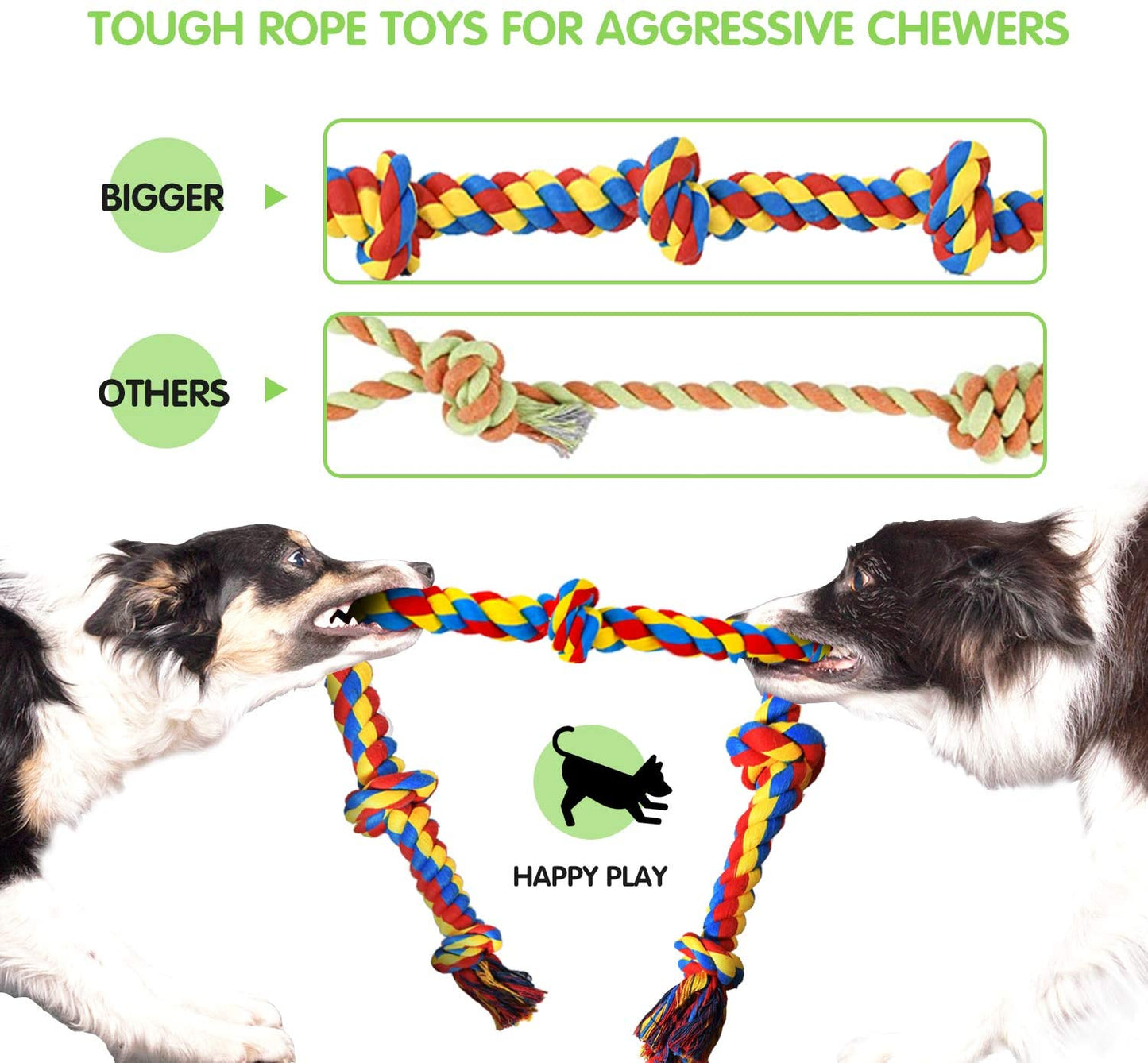 Heavy-Duty Dental Rope Toy Set - Indestructible Cotton Tug Toys, Large, Medium Dogs, 9-Piece Kit with 5 Knots