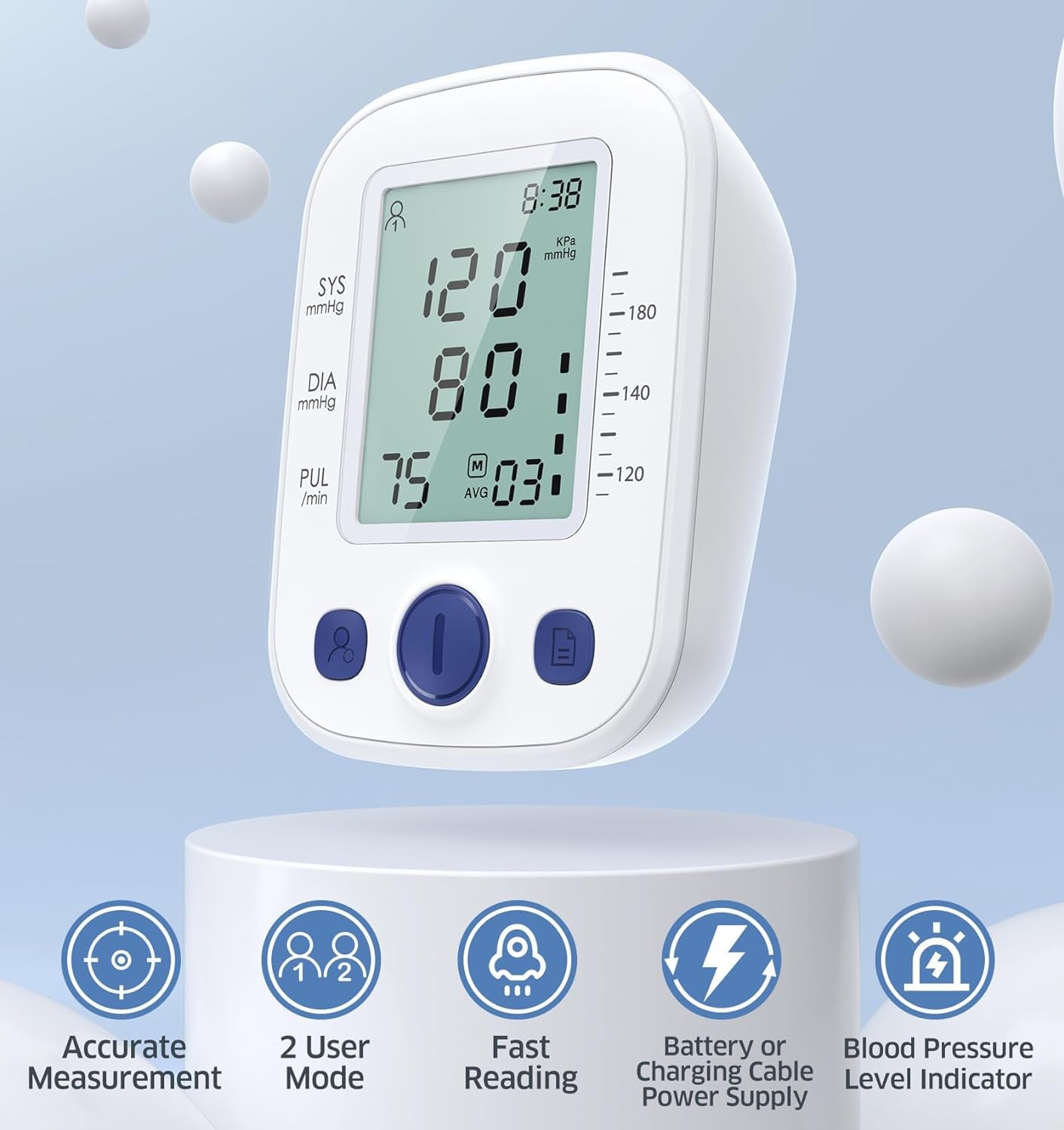 Automatic Blood Pressure Monitor for Home Use with 2x99 Memory, LCD Display, and Large Upper Arm Cuff (22-42 cm)