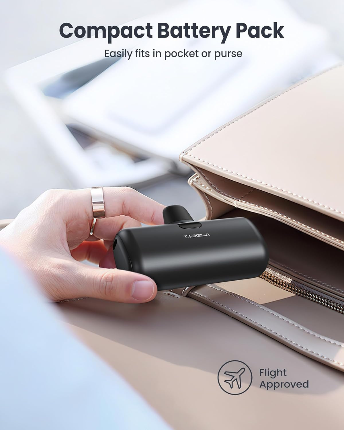 5000mAh Portable Power Bank for iPhone with Built-In Cable, MFi Certified Compact Charger featuring LCD Display & LED Light (Black)