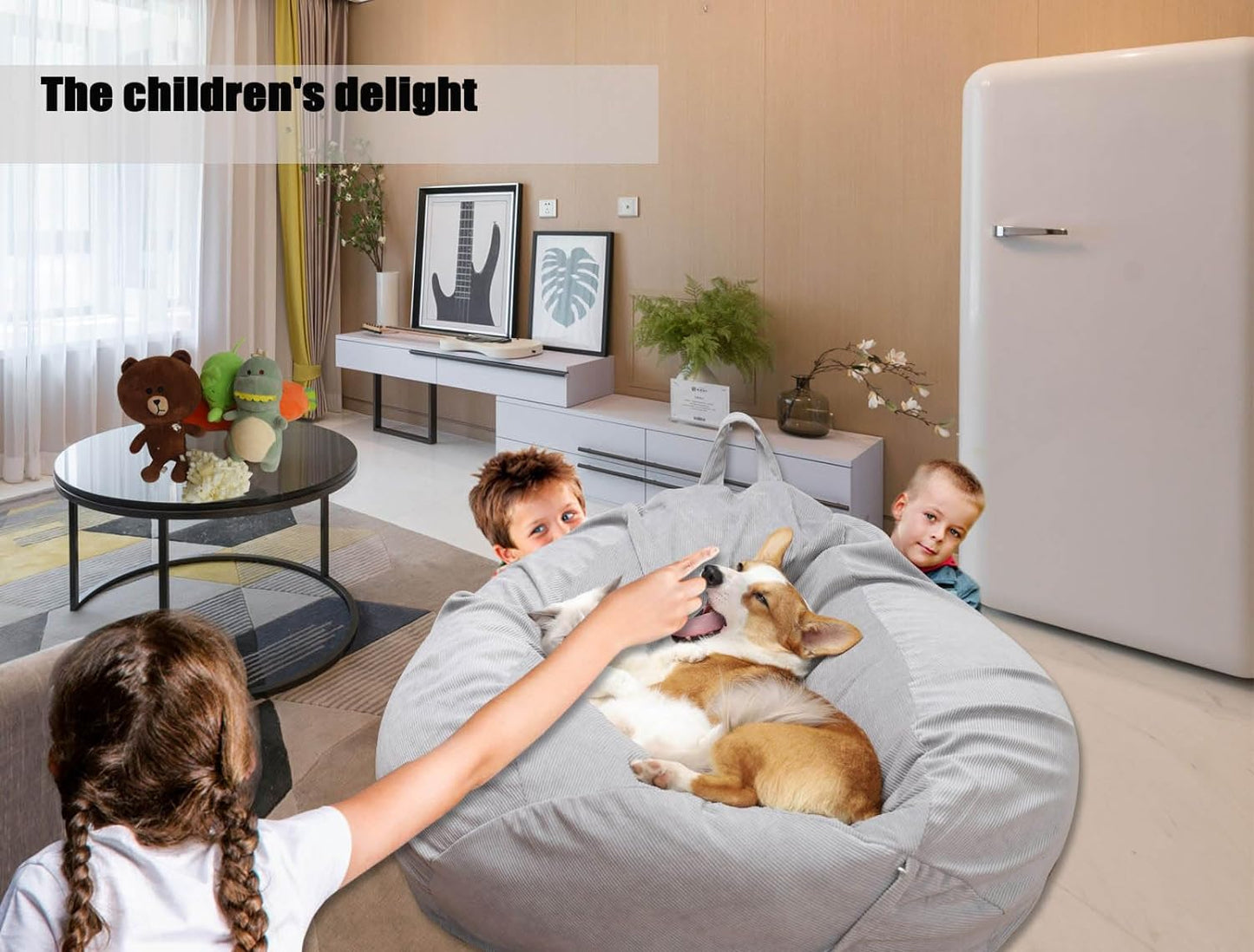 Ultra Soft Corduroy Bean Bag Chair Cover for Stuffed Animal Storage - Washable and Versatile Organizer for Plush Toys and Textiles