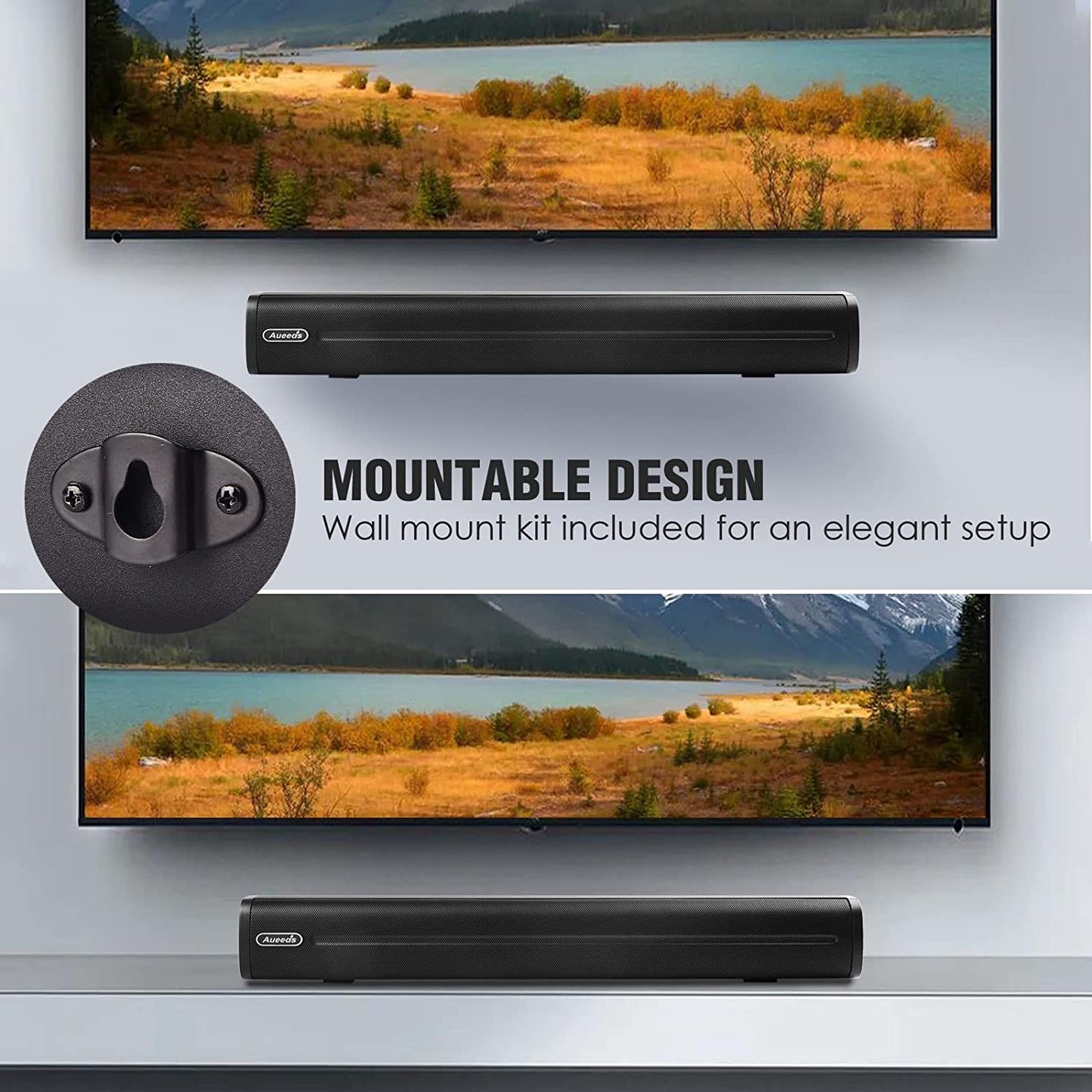 Compact 50W Soundbar for TVs - 16-Inch Ultra-Slim Mini Surround Sound System - Wireless Bluetooth 5.0, Optical, AUX, USB Connectivity